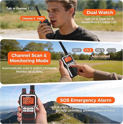 Miniatura 5 de Midd Kacy - Radio de 2 vías, 60 canales GMRS portátil recargable Walkie Talkies de caza impermeable con 121 códigos de privacidad, alertas 108 - 2