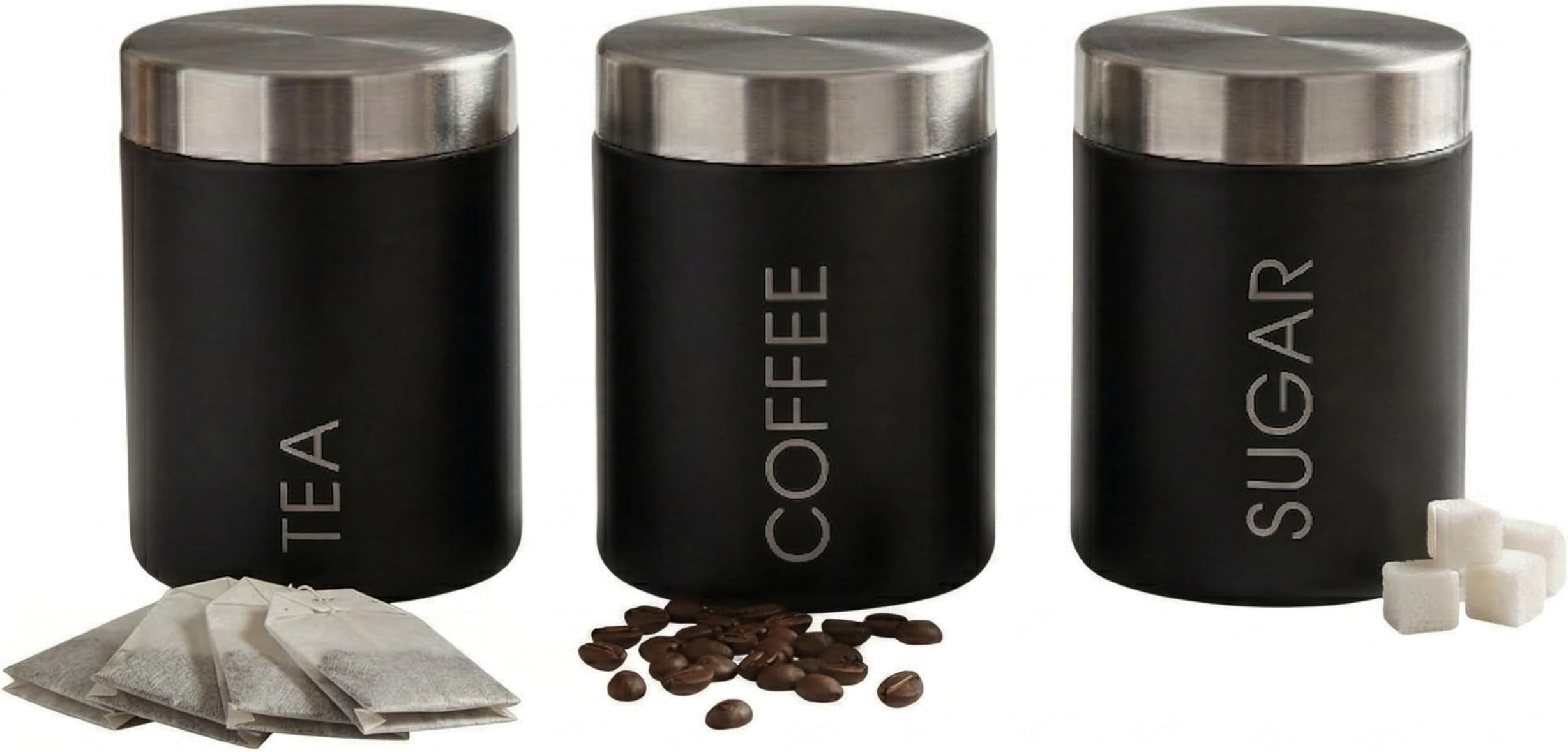 Housewares Liberty Tea, Coffee and Sugar Canisters - Set of 3, Black