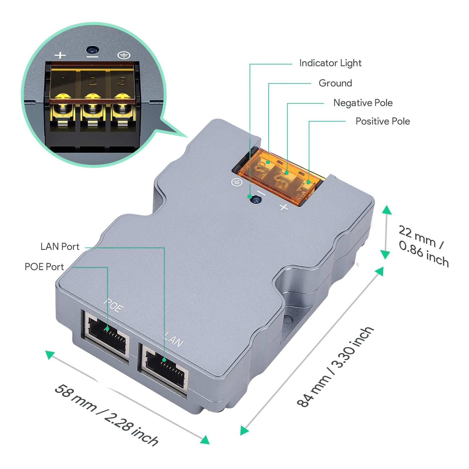 High Power GigE Passive PoE Injector 320W 48-57V 6A Ethernet Adapter for Demanding Applications