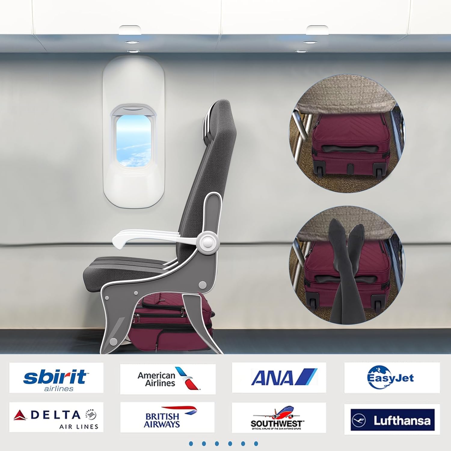 VANKEAN Carry On Underseat 16-inch Multi-functional Underseater Lightweight Overnight Suitcase with Wheels, Roller Case for Men Women Travel Business, Burgundy - Image 2