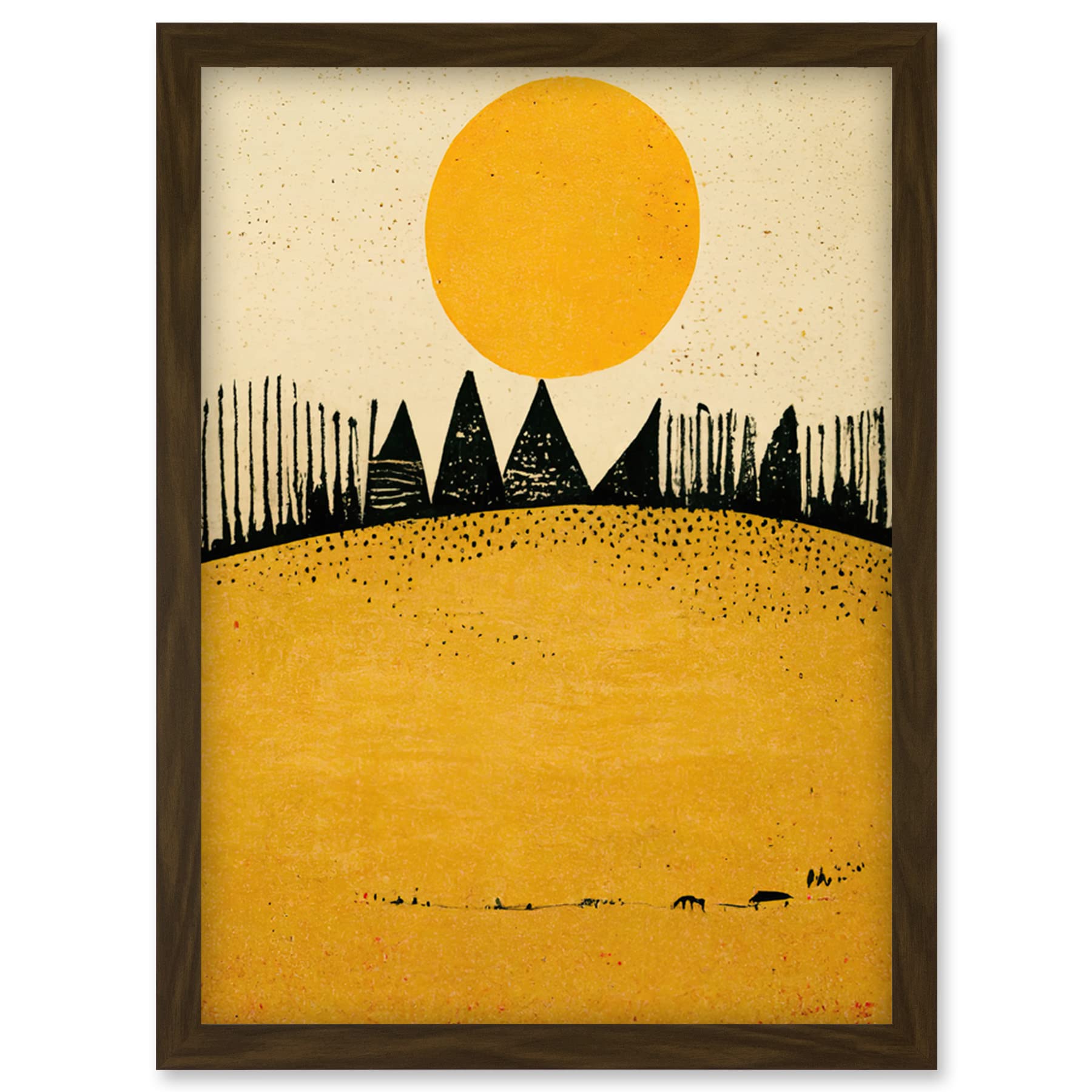 Wee Blue Coo Minimalist Tribal Abstract Desert Yellow Painting Artwork Framed Wall Art Print A4