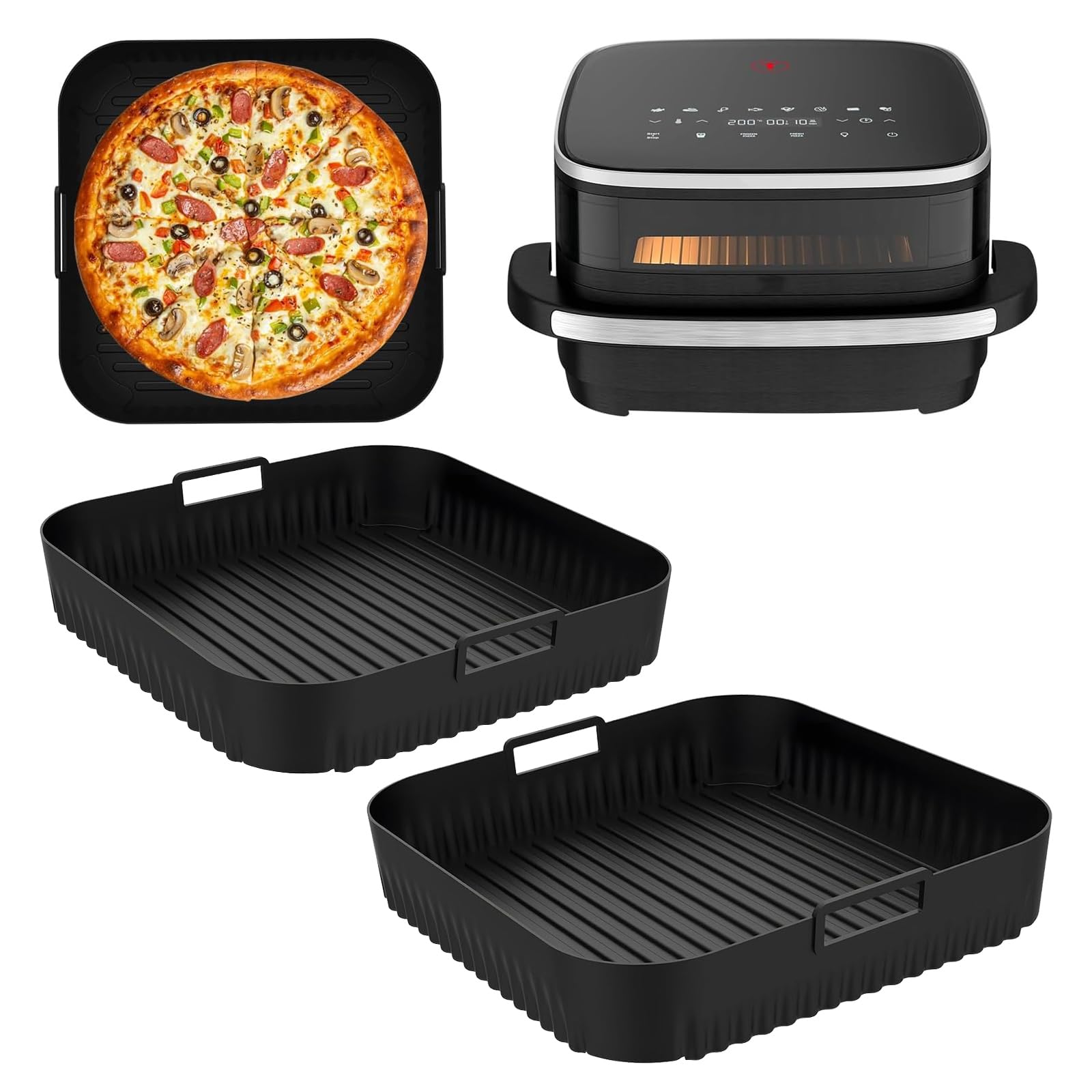 2 Molde Silicona Freidora Compatible con Moulinex Easy Fry XL Surface AL4018, Moldes Silicona Air Fryer para Tefal Easy Fry XL Surface, Bandeja Silicona Air Fryer Recipiente Air Fryer Accesorios