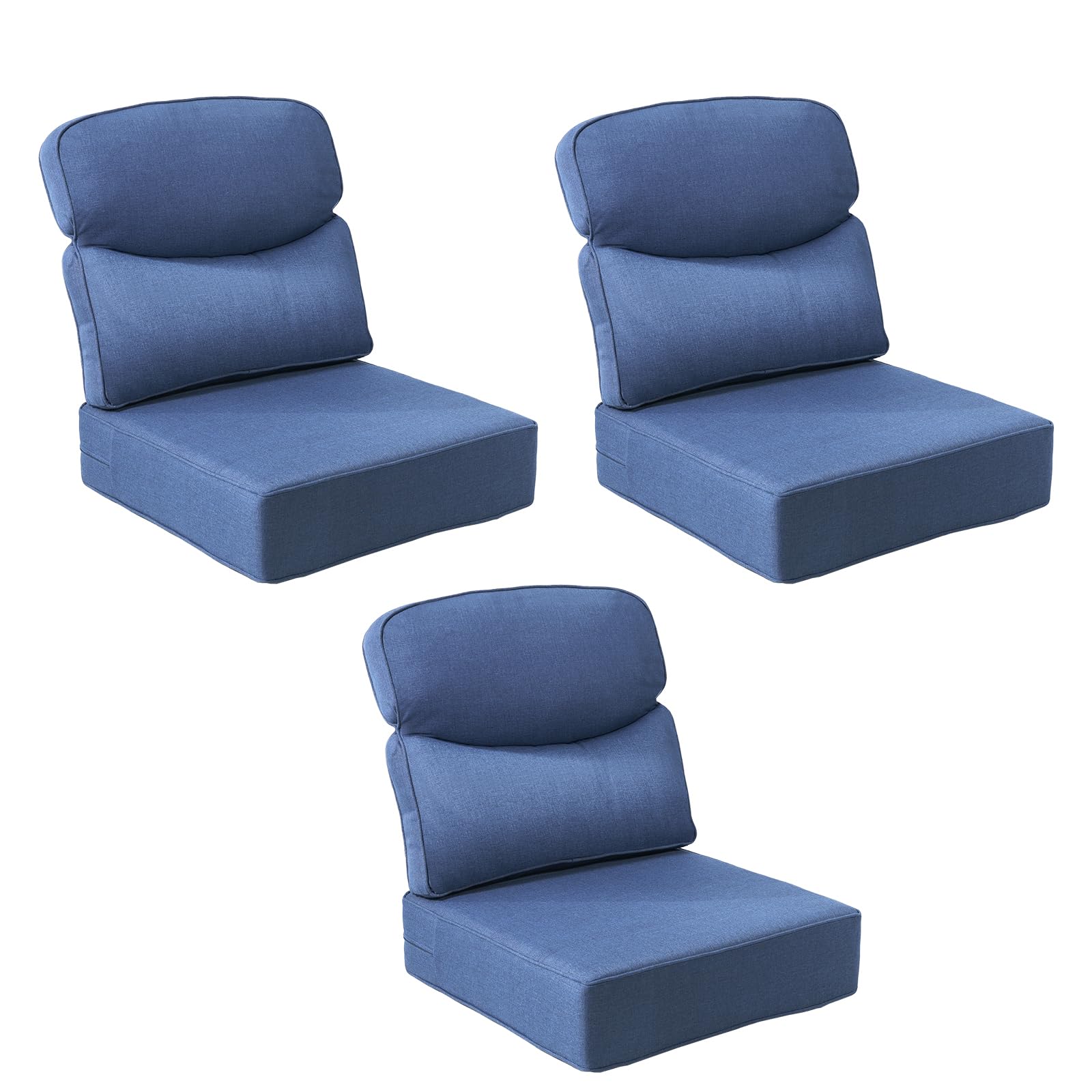 Outdoor Cushion Set for Patio Furniture, UV Resistant, Water Resistant - 6 Inch Thick Dual Layer Back Support Cushions– 24x24 Inch Patio Seat Covers for Chair/Sofa/Couch | Blue | 3-Pack |