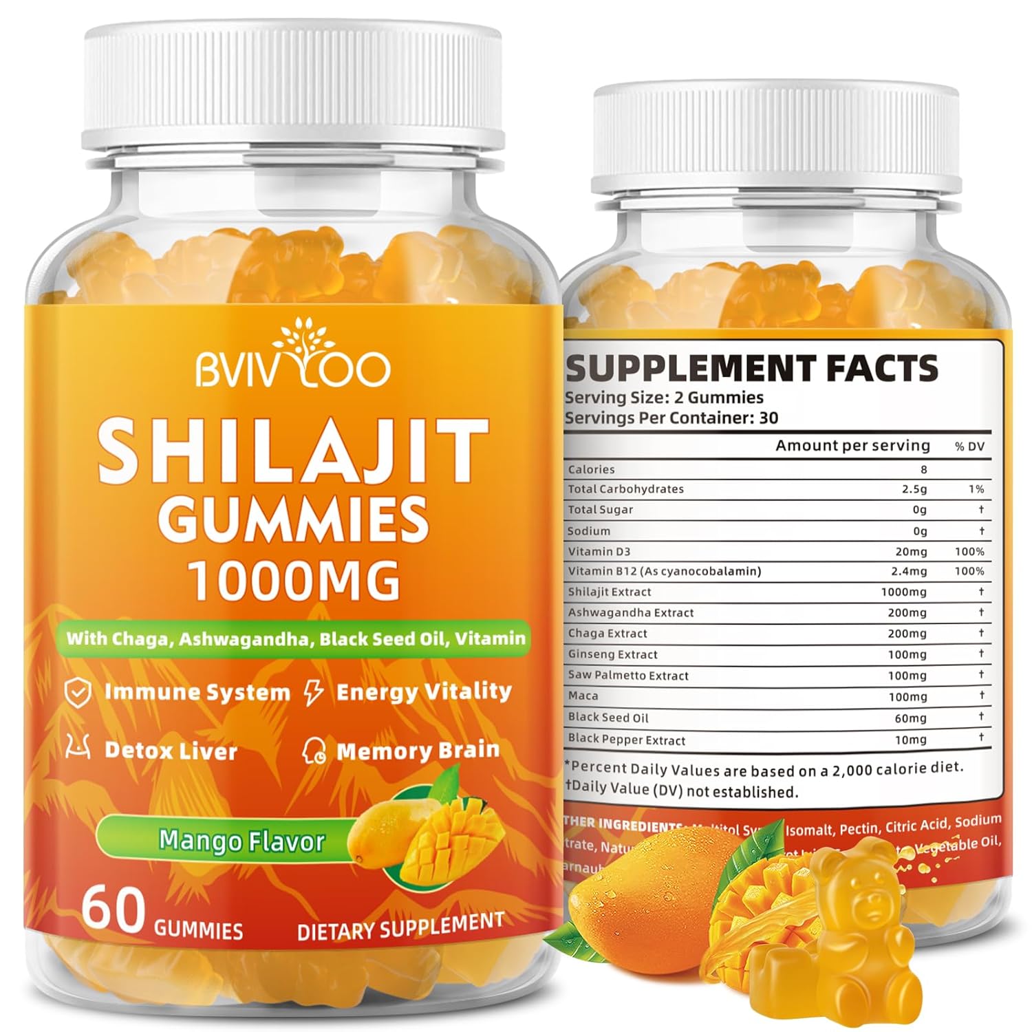 Shilajit Gummies 1000mg Sugar Free - Shilajit Supplement for Men Women - High in 85 Trace Minerals Fulvic