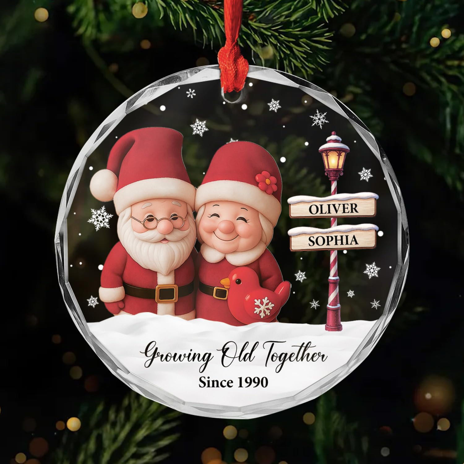 Personal Chic Personalised Ornament - Growing Old Together - Gift for couples xmas, personalised couple christmas decorations, Glass Xmas Ornament for Couples, glass christmas tree ornament (Model #4) — image 1