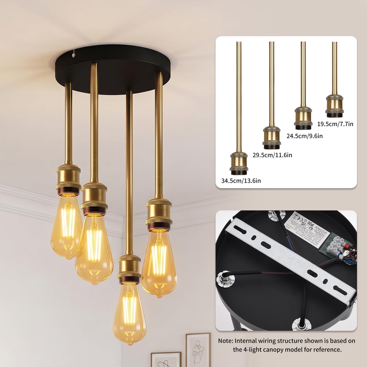 ANWIO Lampadario a Sospensione E27, Lampada da Soffitto Industriale Vintage Nero, Lampadari Cucina 4 Luci，Lampadario Moderno Per Soggiorno, Sala da Pranzo, Camera Da Letto(Senza Lampadina)