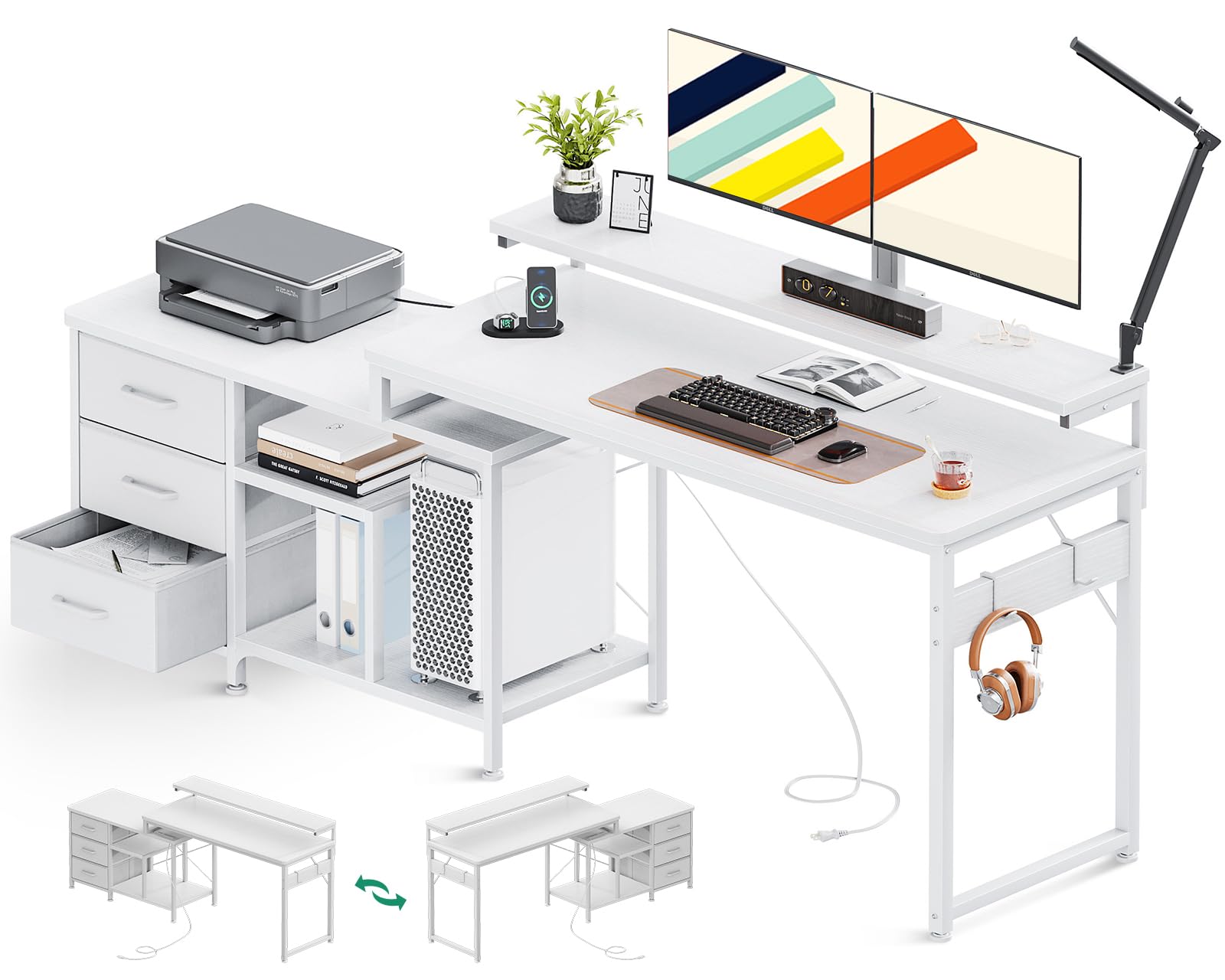 ホワイト L字型デスク 引き出し3つ ホワイト L字型デスク 引き出し3つ l字 デスク 白