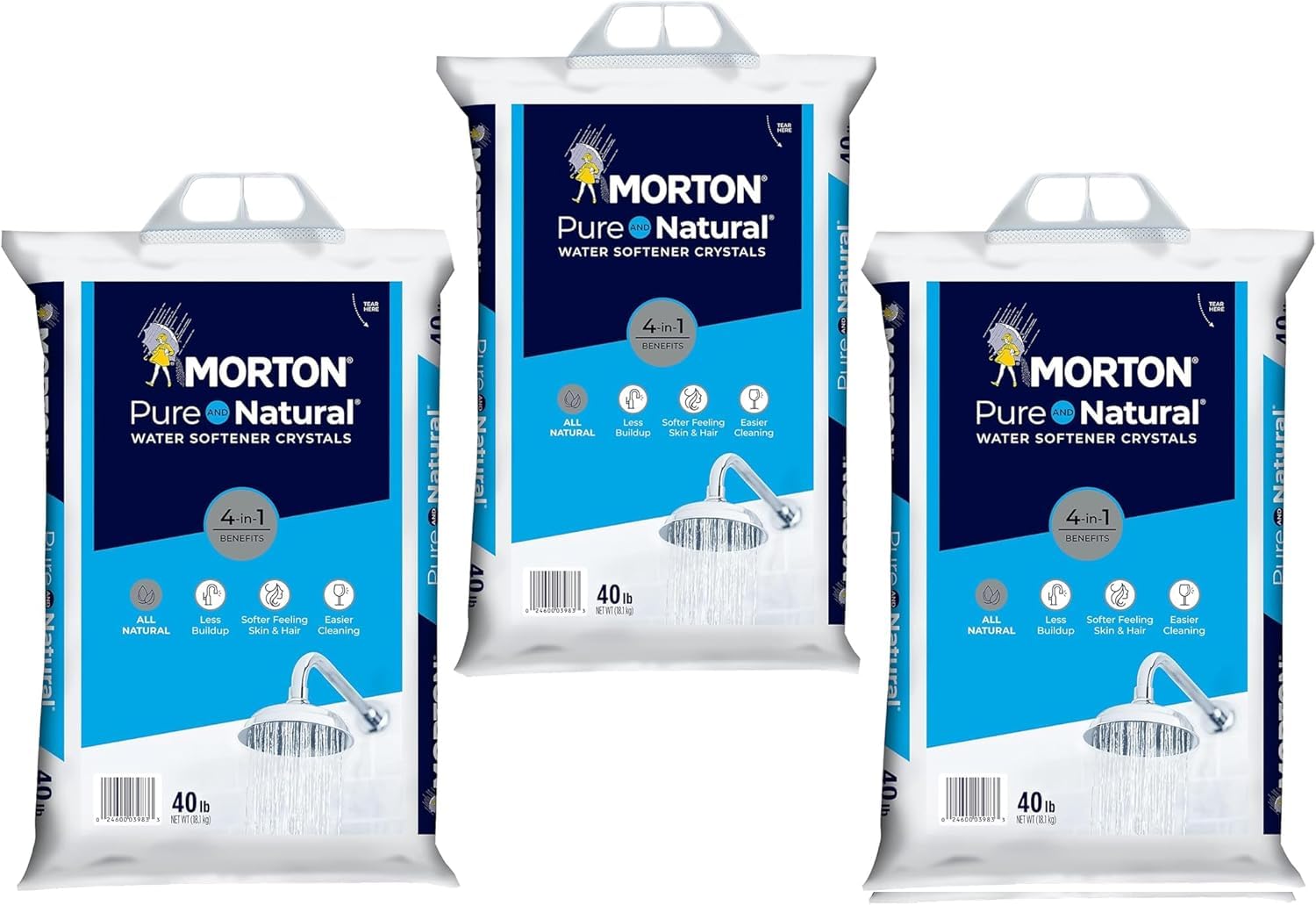 Morton Pure & Natural Water Softener Salt Crystals - 40 Lb Bag, All-Natural 4-in-1 Formula For All Softeners