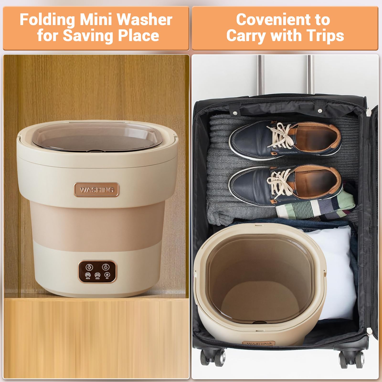 Garvee Mini Lavadora Compacta Con Secadora, Plegable De 12 l. Diseño Portátil Para Viajes, Apartamentos, Calcetines y Ropa Interior. Silenciosa y Ahorra Energía. Perfecta Para Hogares Pequeños.