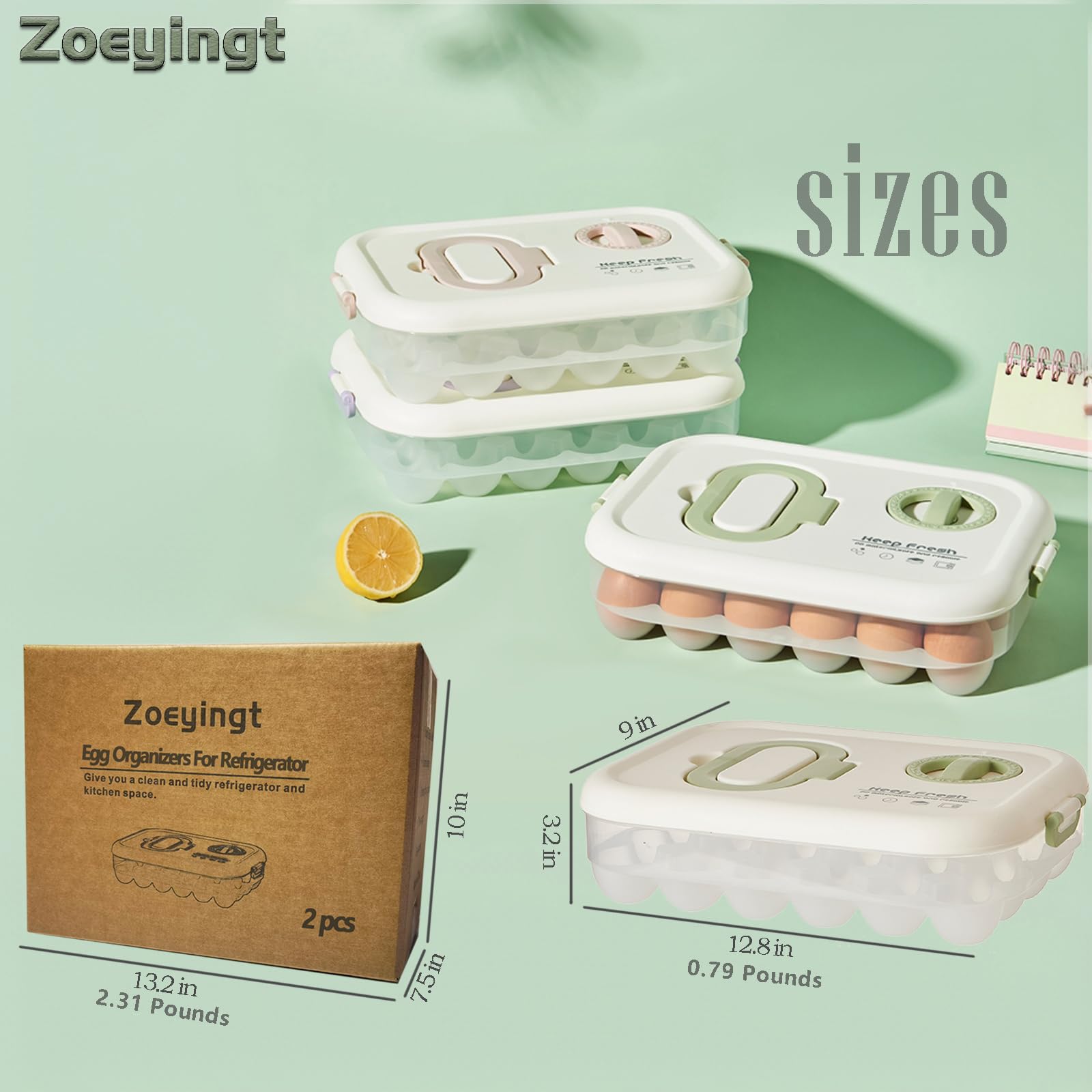 Organizadores de huevos para refrigerador con tapas y asa, artículos esenciales de cocina para el hogar, refrigerador, apilables, portátiles, transparentes, contenedores de huevos reutilizables y de