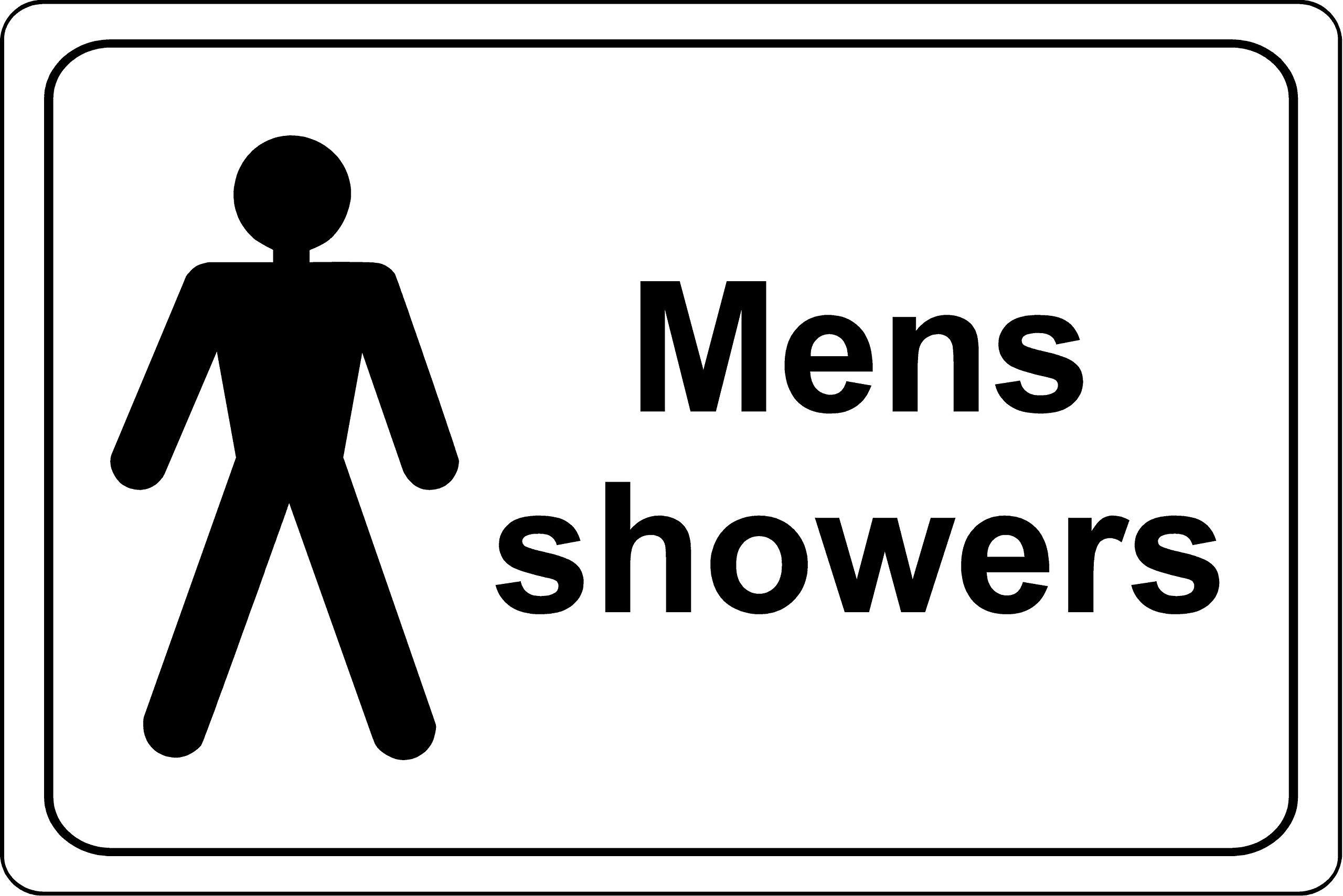 Mens showers camp facilities sign - 1.2mm Rigid plastic 300mm x 200mm