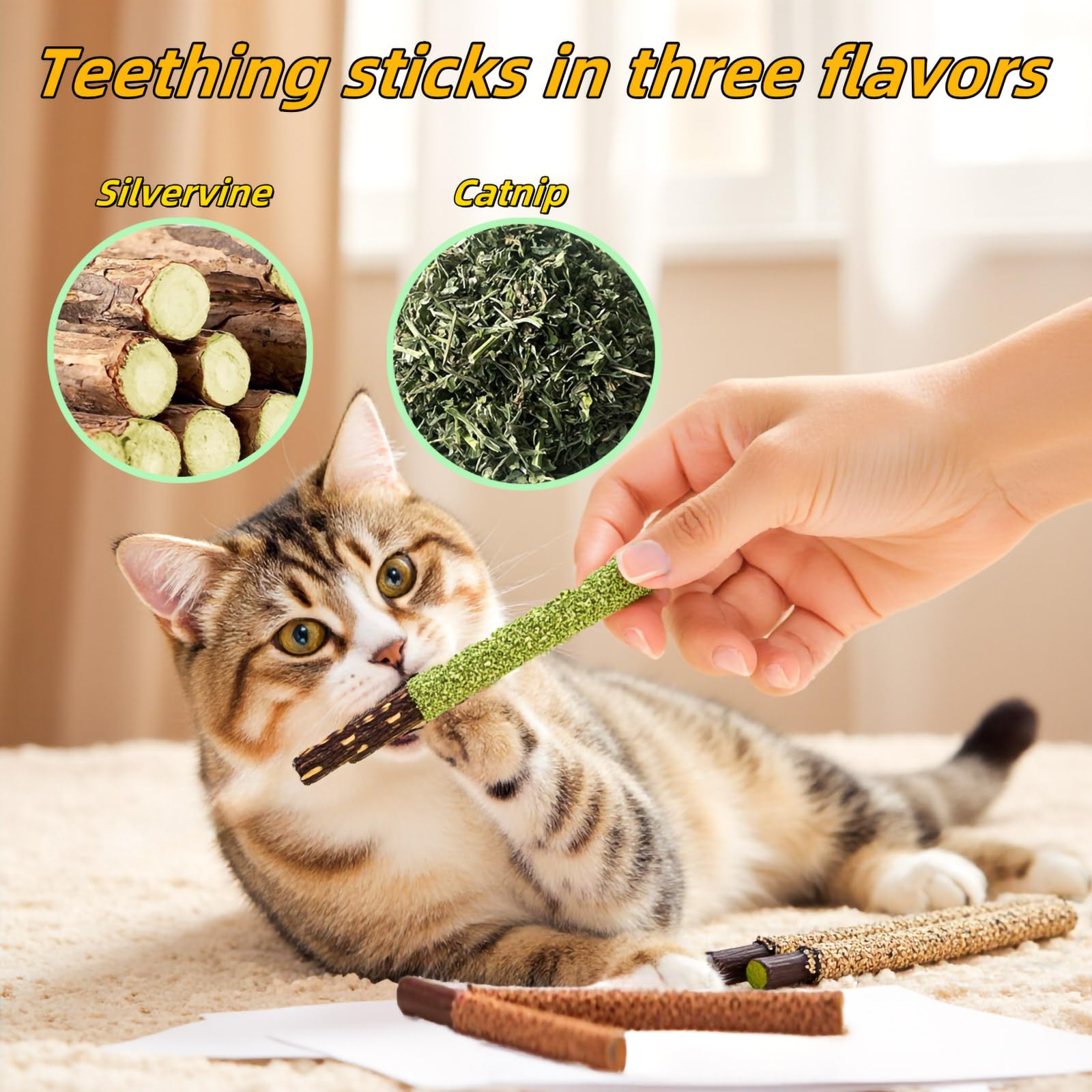 Paquete de 21 juguetes para gatos, palitos masticables Silvervine, golosinas para gatos, juguetes naturales de hierba gatera para gatos, limpieza de dientes, aperitivos dentales interactivos para