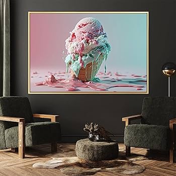 Amazon.co.jp: 絵画 溶けたアイスクリームインテリア 絵画 静物