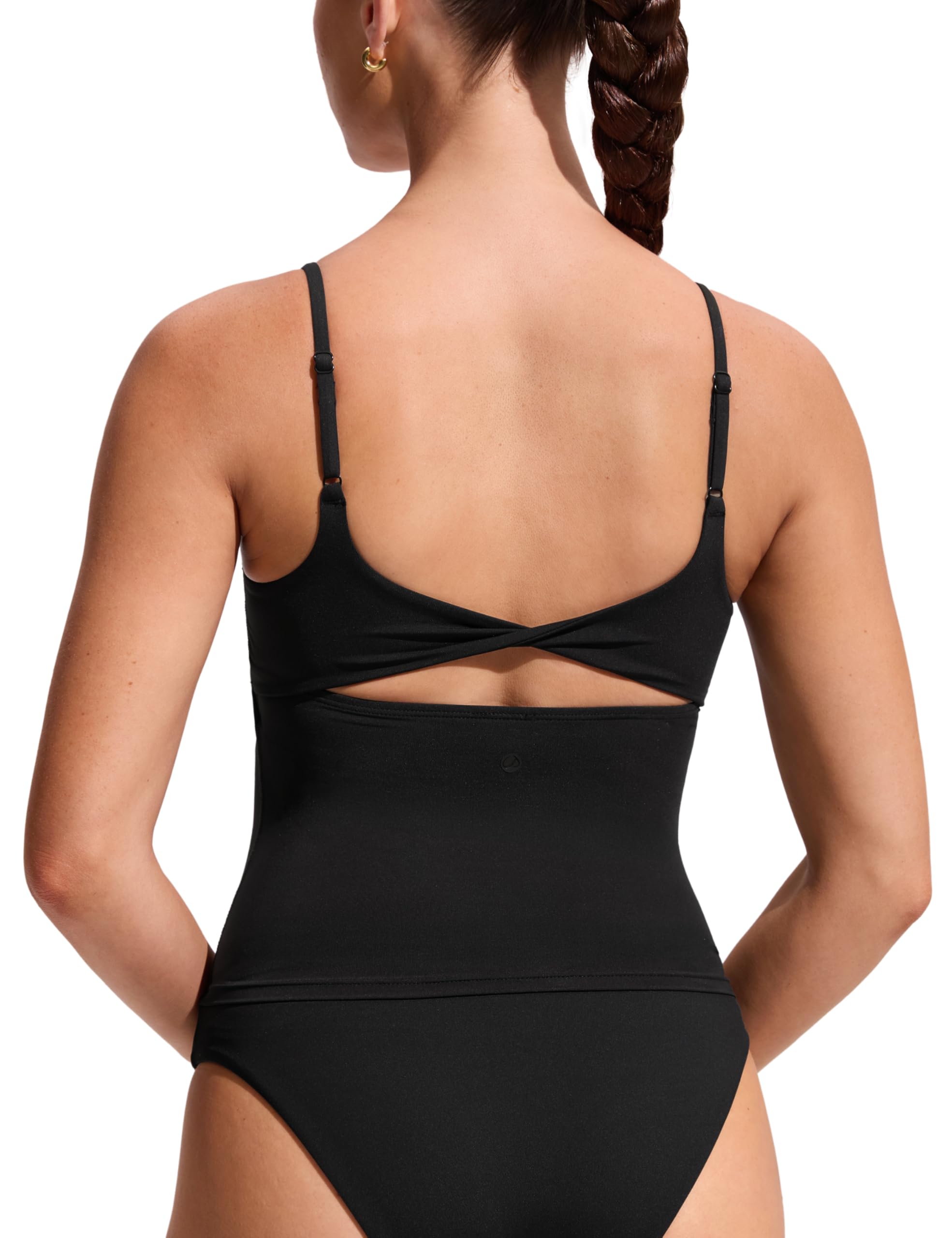 CRZ YOGA Damen Twiat Back Tankini Tops U-Ausschnitt Spaghettiträgern Gepolsterter Bathing Suits Bikinioberteil