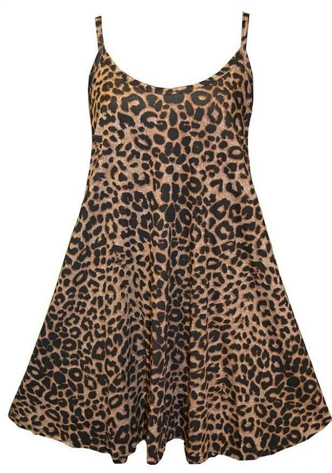 FASHION 7STAR Plus Size Womens Printed Strappy Sleeveless Ladies Mini Dress Vest Top Plain Swing Top 8-26