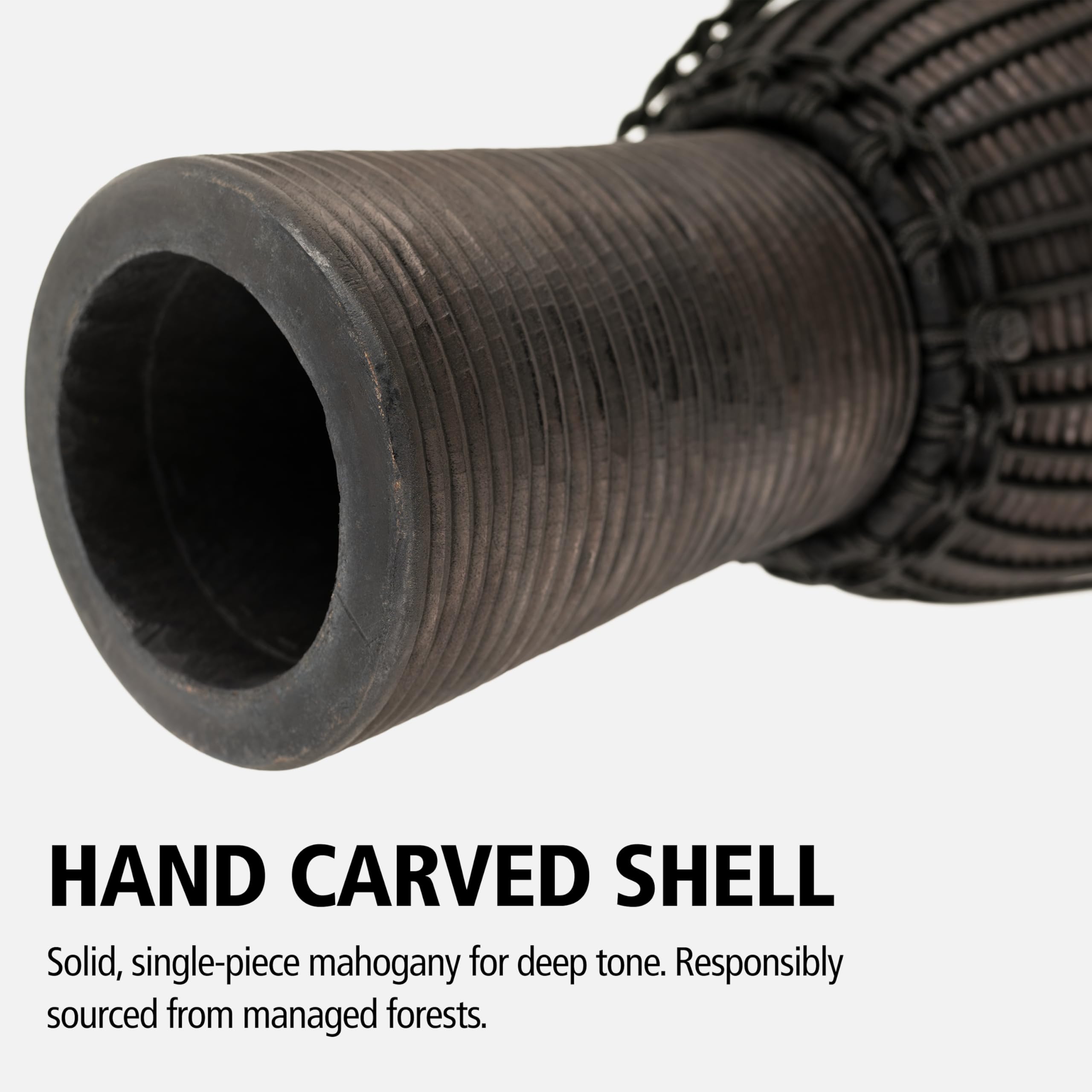 Meinl Percussion Djembe Hand Drum Circle Instrument, Carved Mahogany Headliner Series — NOT Made in China — African Mali Weave Ropes, 2-Year Warranty, Black River, Small (HDJ3-S)