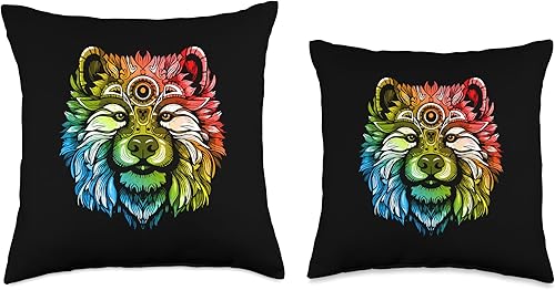 Miniatura 3 de Dogs Artwork Style Chow Dog Portrait  Animal Head Colorful Throw Pillow, 18x18, Multicolor