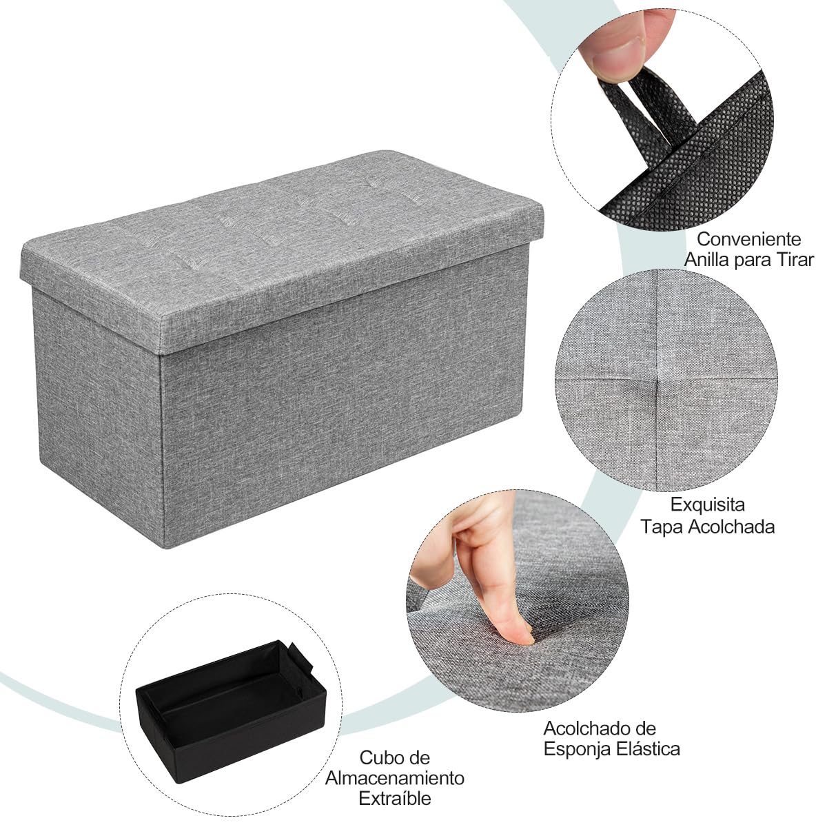 COSTWAY Otomana de Almacenamiento Plegable, 80 x 41 x 41 cm, Taburete Almacenaje, Puff Almacenaje, Banco para Zapatos con Asiento Acolchado para Sala de Estar, Dormitorio y Entrada (Gris Claro)