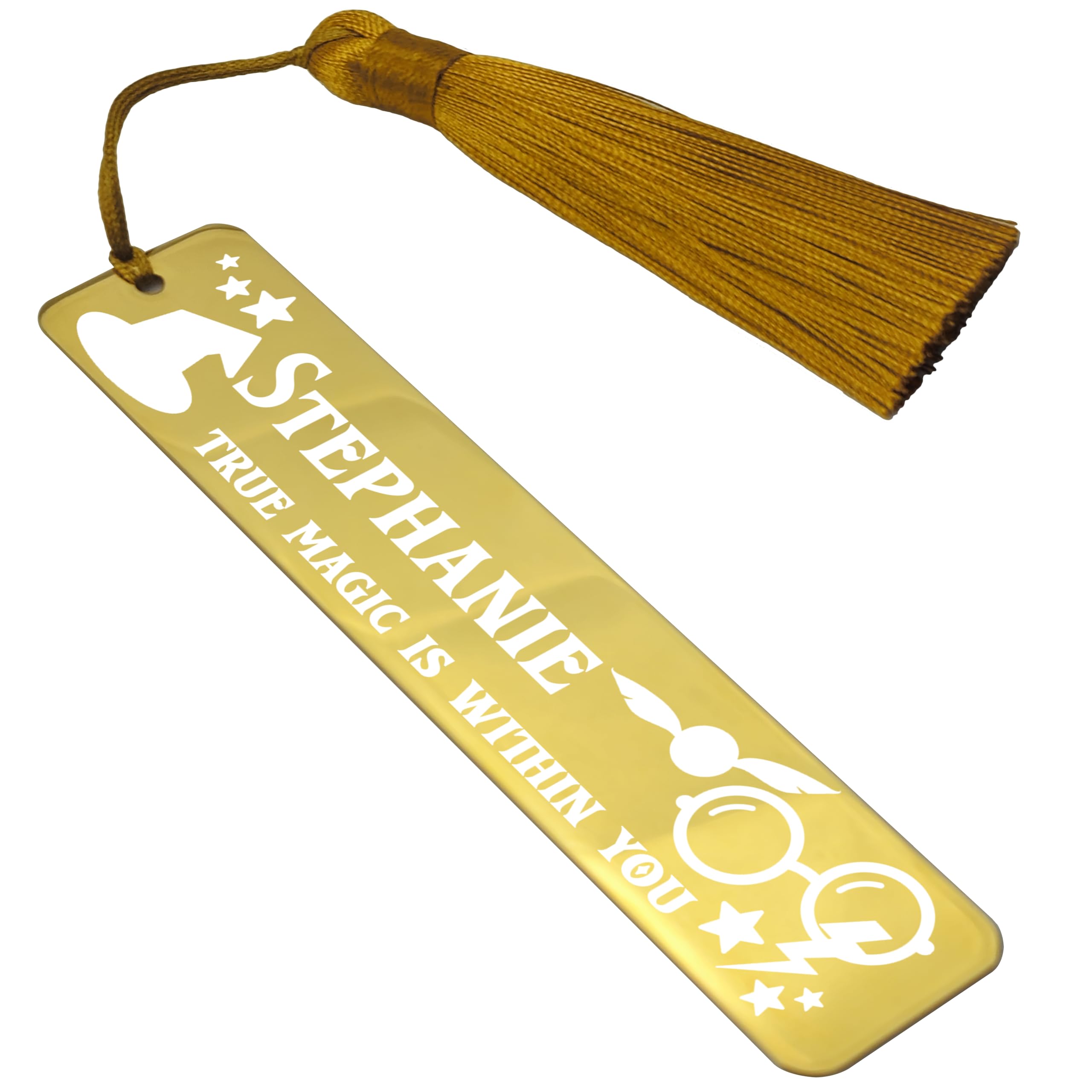 Personalised Stainless Steel Bookmark Wizarding World Inspired Magical Gift for Book Witches or Wizards Movie Fans (Design #1, Gold)