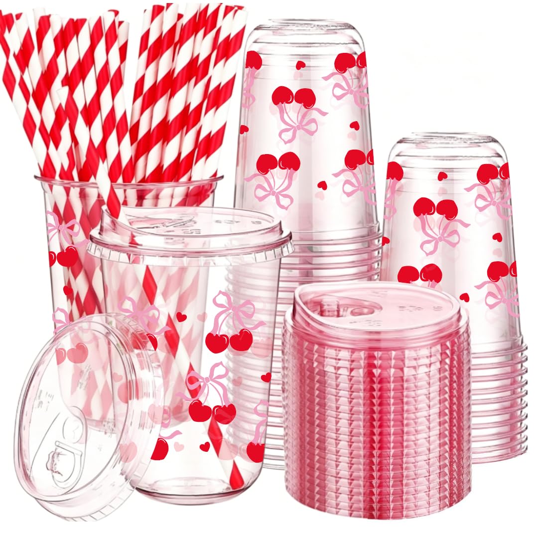 Whaline Set di 50 bicchieri in plastica a forma di U con coperchio e