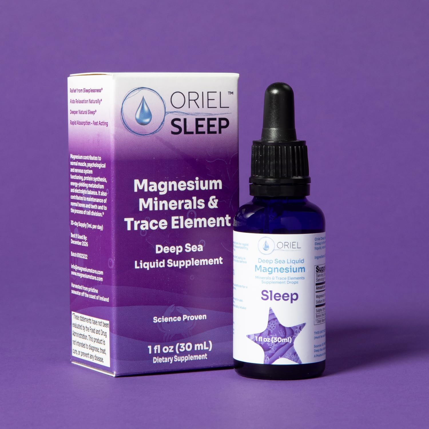 Oriel Liquid Magnesium Drops for Sleep, Rapid Absorption, Free Ion Magnesium, Minerals and 78 Trace Elements, Supports Natural and Deep Sleep, Relaxation and Calm, 30 ml, 30-Day Supply