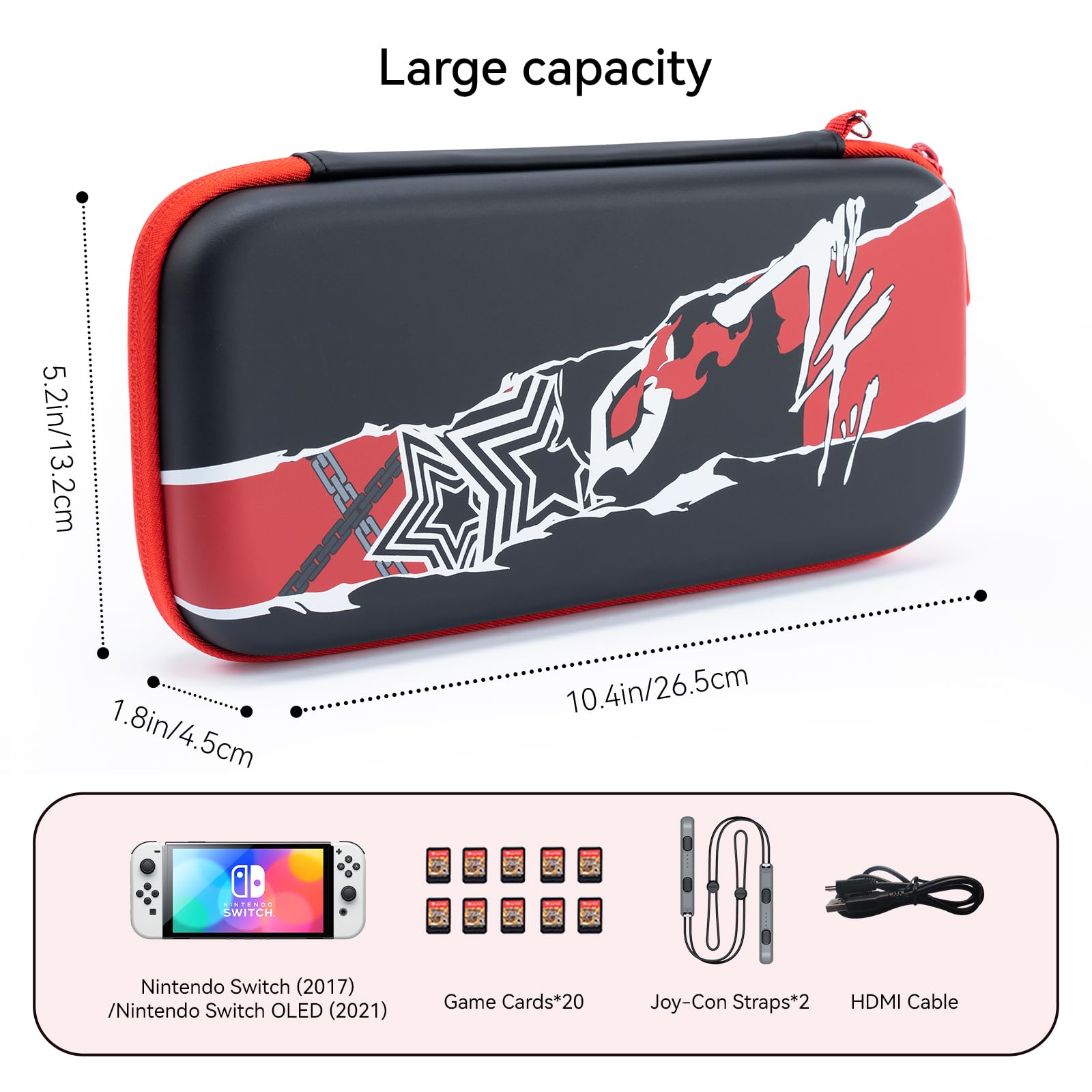 Funda de transporte para Nintendo Switch/Switch OLED, funda rígida protectora portátil de viaje con 20 ranuras para tarjetas de juego, funda de almacenamiento rígida para consola Switch y