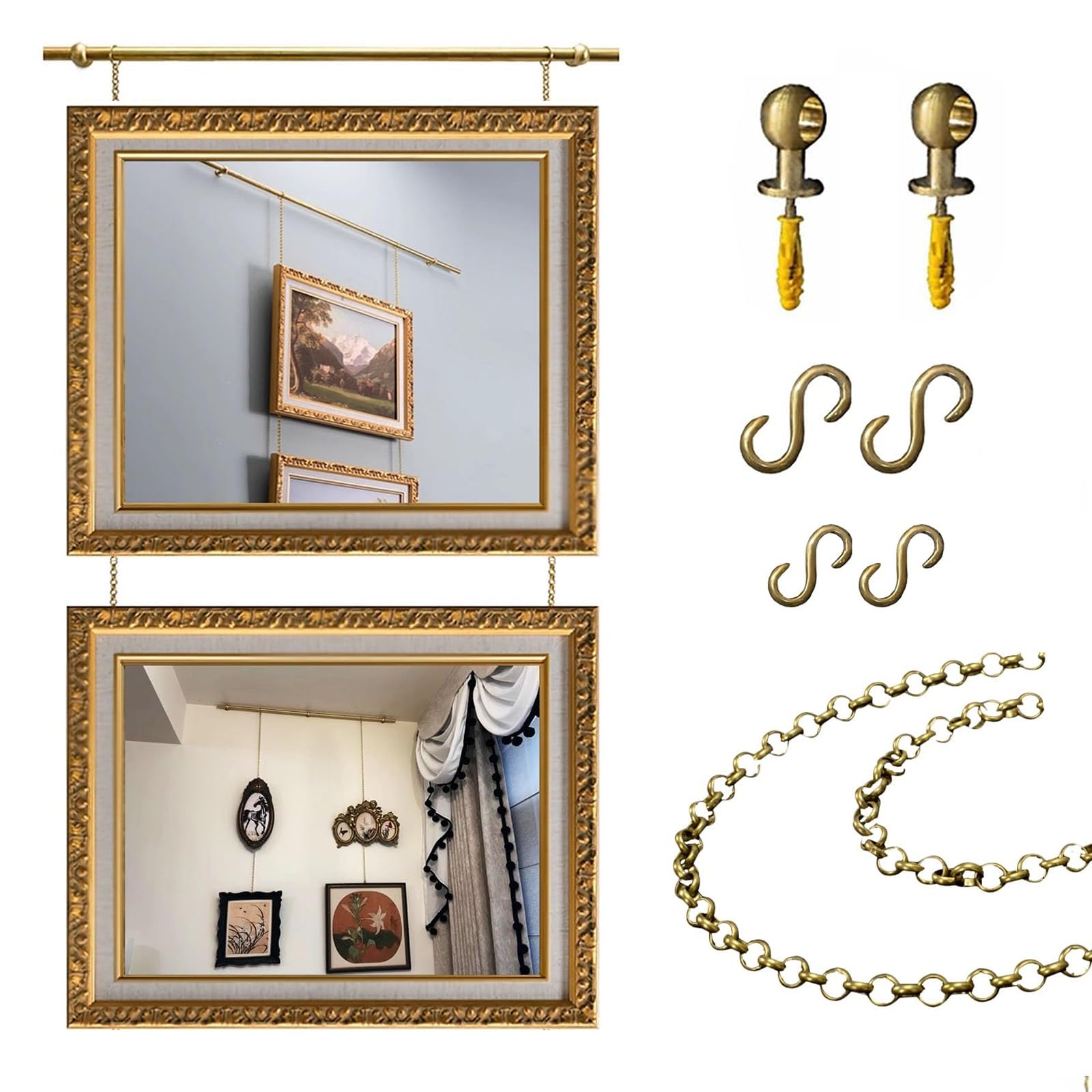 Sistema per appendere quadri con catene e ganci, kit di binari decorativi da parete per installazione di cornici artistiche domestiche