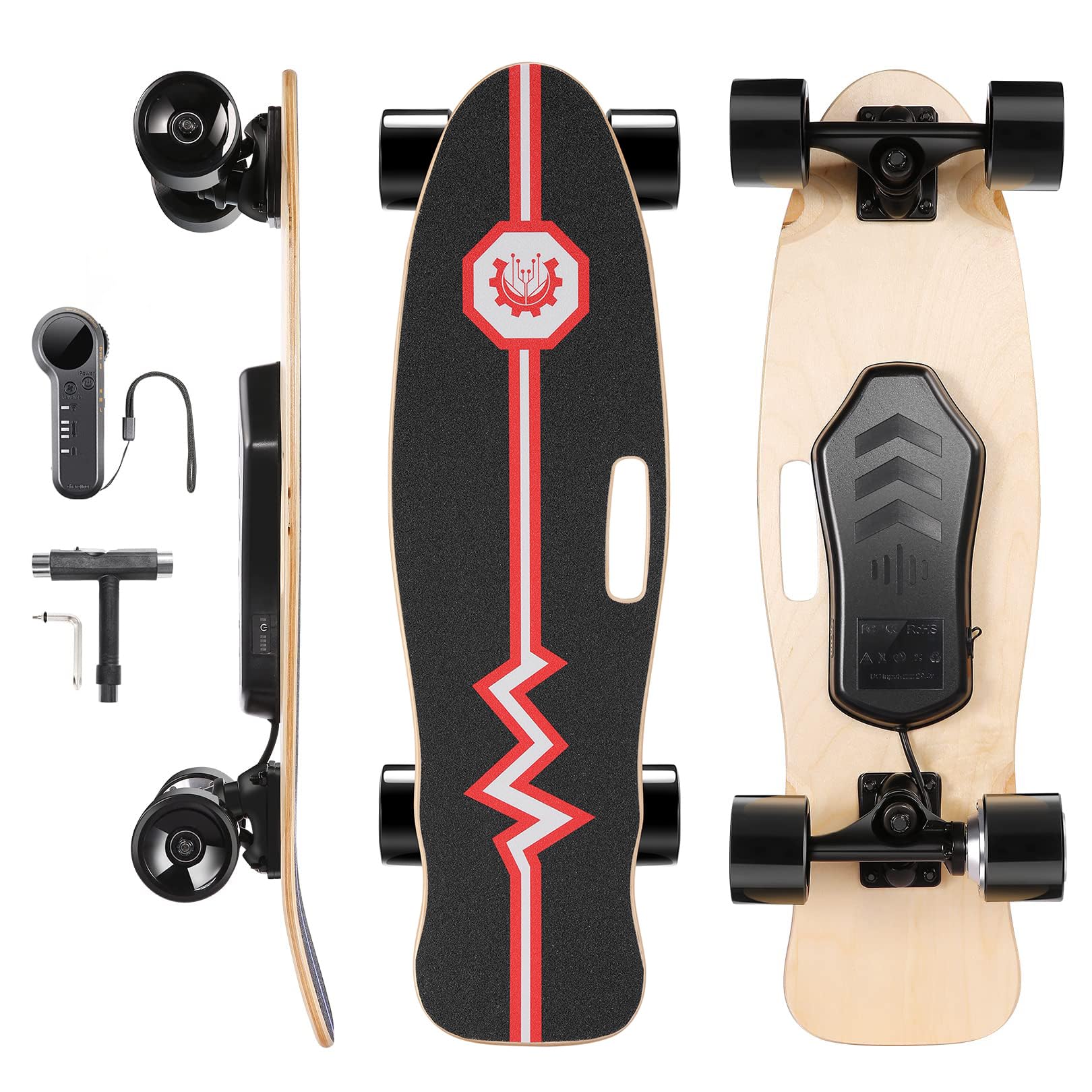 Tooluck Electric Skateboards, 350W Electric Skateboard with Remote, 7 Layers Maple, Electric Longboard for Adults & Teens, Top Speed 12.4 MPH, Max Range 8 Miles, Max Load 220lbs, E Skateboard for Kids