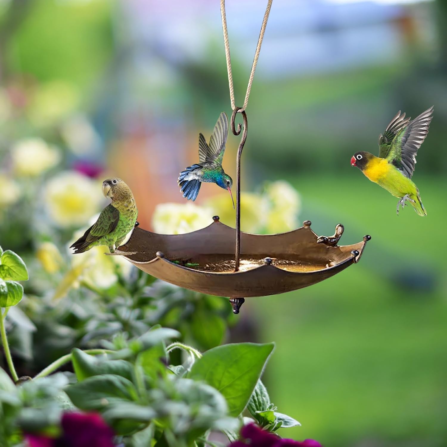 Umbrella Shaped Bird Tray Metal Bird Bath, Umbrella Shaped Bird Feeder Hanging Tray