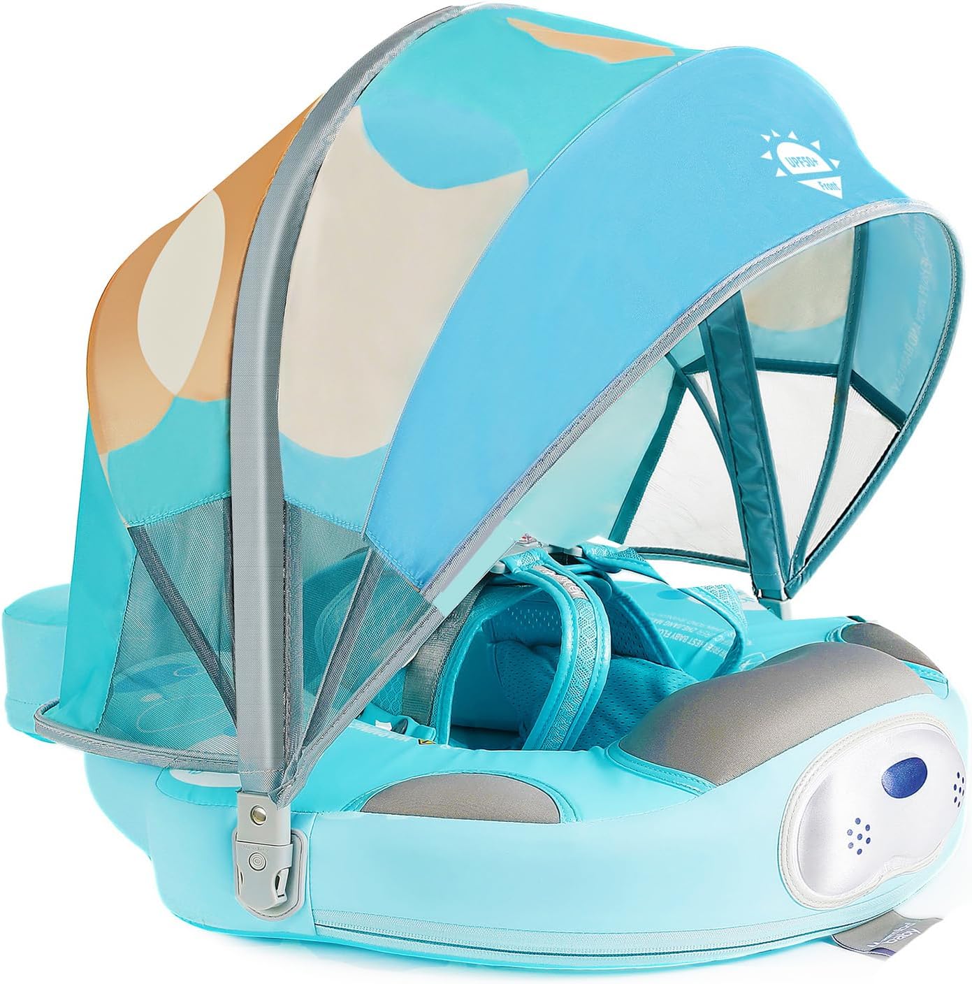 Mambobaby Float with Canopy UPF 50+ Sun Protection Pearl Foam Non-Inflatable Solid Baby Pool Float with Tail Mambo Float Swim Trainer Skin-Friendly Infant Swimming Ring