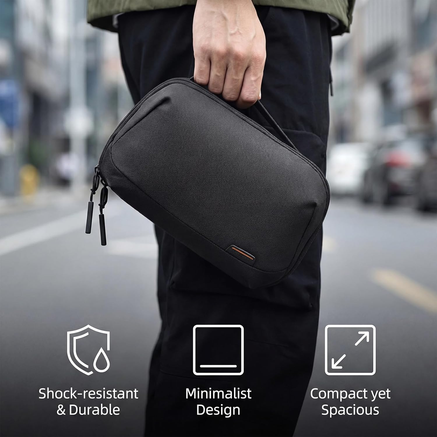 mygreen Electronics Organizer Travel Case, Water Resistant Tech Bag Charger Pouch for Cord, Cable, Cards, Phone, Airpods, Black