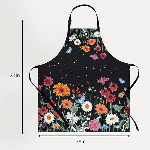 Miniatura 5 de ASPMIZ Delantal floral para adultos, delantal impermeable para mujer con 2 bolsillos, delantales de cocina de flores con correa ajustable para el