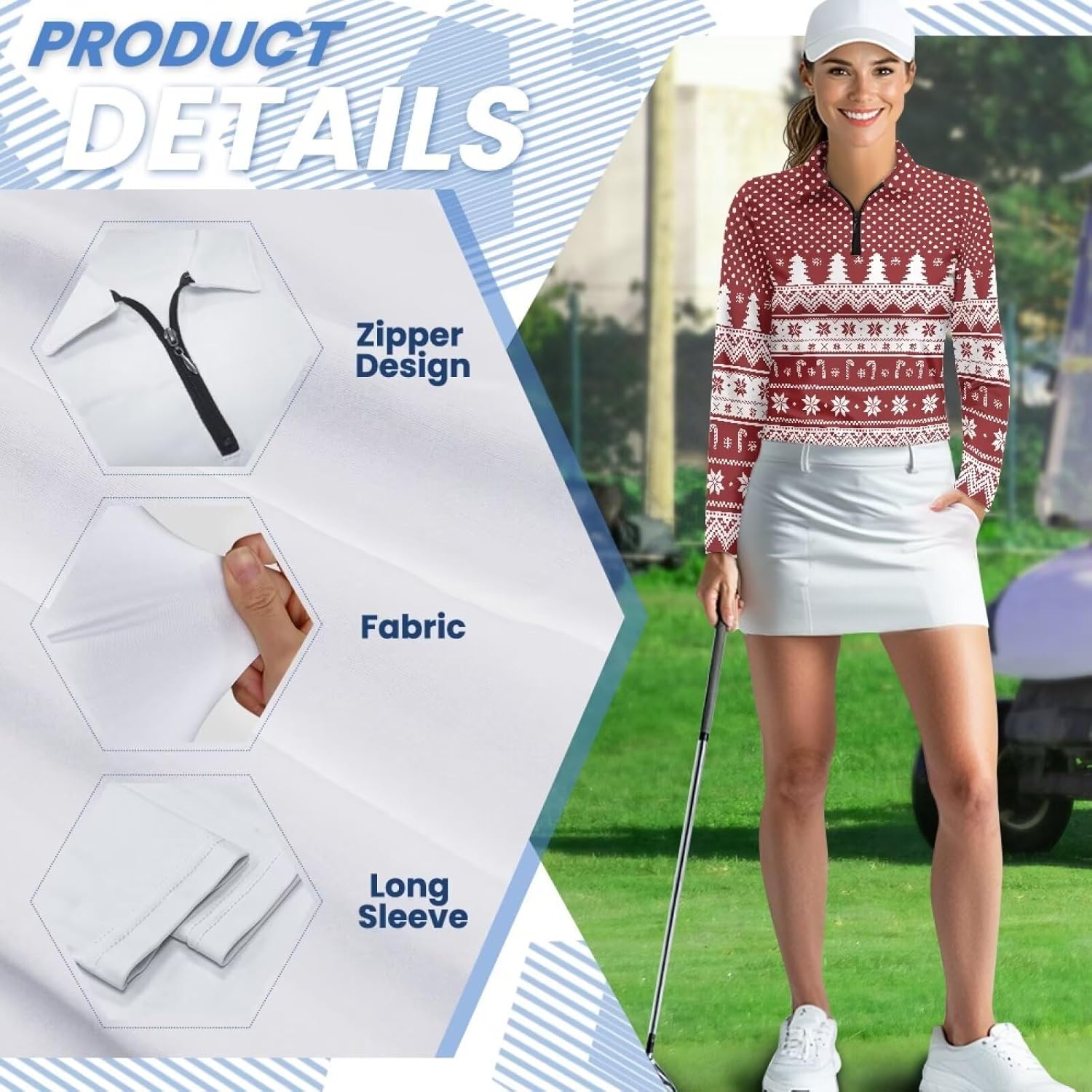 GULANGYU Women’s Golf Shirt Long Sleeve Christmas Shirt for Women, Workout Pullovers Athletic Clothes for Outdoor Sports