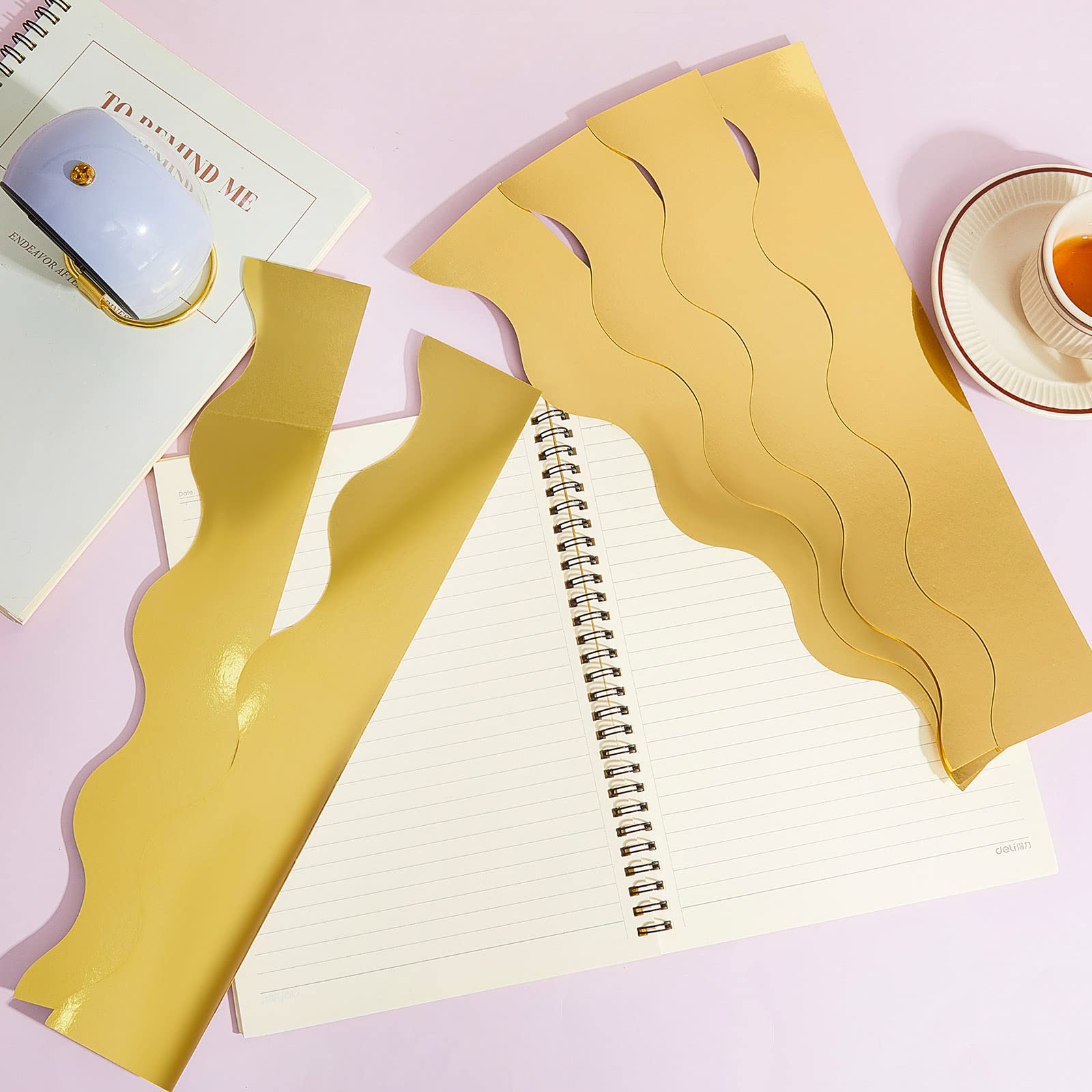 55.8 Feet Bulletin Board Border Glitter Scalloped Borders Bulletin Board Border Decorative Bulletin Board Trim Poster Borders Classroom Decoration Strips (Metal Matt Gold)