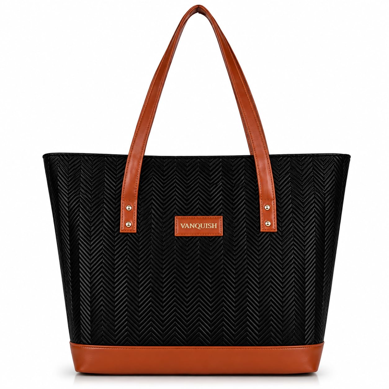 Women's Premium PU Leather Tote Bag for Office, College, Shopping & Travel Large Capacity Shoulder Handbag Black & Brown-image-14