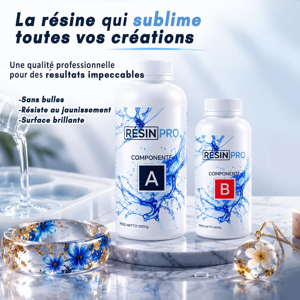 Resine Époxy Tres Liquide ‘LIQUIDISSIMA’ 3,2 Kg Pour Créations, Bijoux, Objets De Decoration – Ultra Transparente – Resine Liquide Pour Moules Très Détaillés et Inclusions