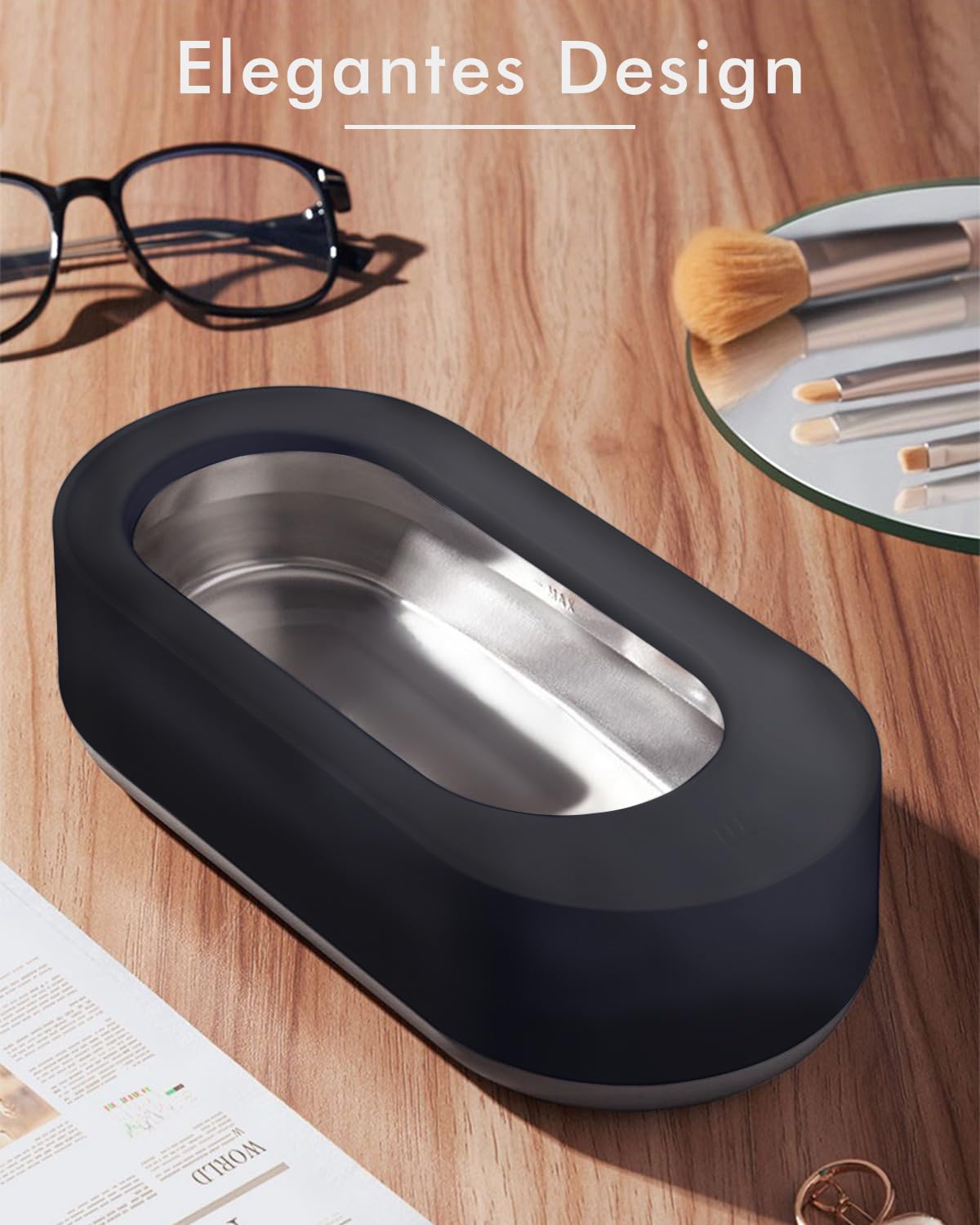 mfa Ultraschallreinigungsgerät für Brillen, Gold, Silberschmuck (Silberbad) | Ultraschallreiniger Brille | Schmuckreiniger | Ultraschall Brillenreiniger | Ultraschallgerät | Ultrasonic Cleaner Schwarz