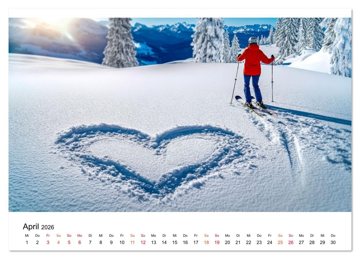 Skifahren - endlich Schnee (hochwertiger Premium Wandkalender 2026 DIN A2 quer), Kunstdruck in Hochglanz: Den Winter zwölf Monate lang genießen. (CALVENDO Sport)