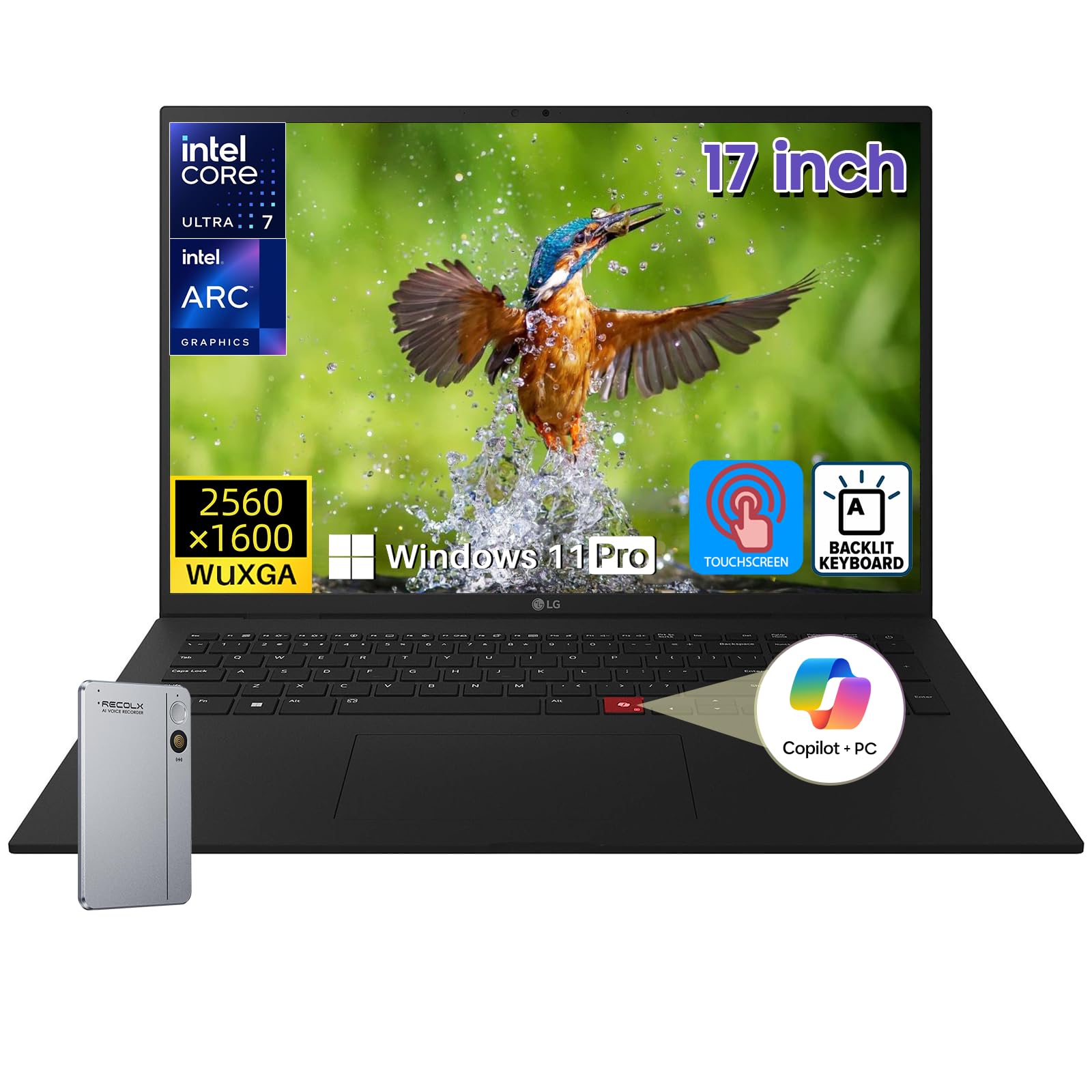 LG Gram 17" Touchscreen Laptop Copilot+ PC, Windows 11 Pro, 32GB DDR5, 1TB SSD, Intel Core Ultra 7 258V, 17 inch WQXGA Anti-Glare Touch Screen, Wi-Fi 7, Dolby Atmos, Backlit Keyboard, w/Accessories