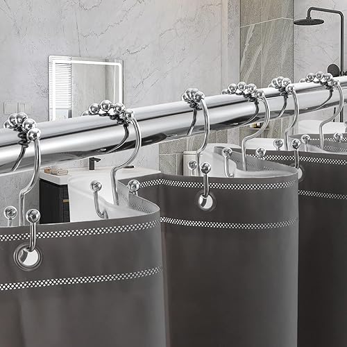 Miniatura 6 de Ganchos para cortina de ducha, anillos de ducha de doble deslizamiento para barras de ducha de baño, colgadores de barra de cortina de metal
