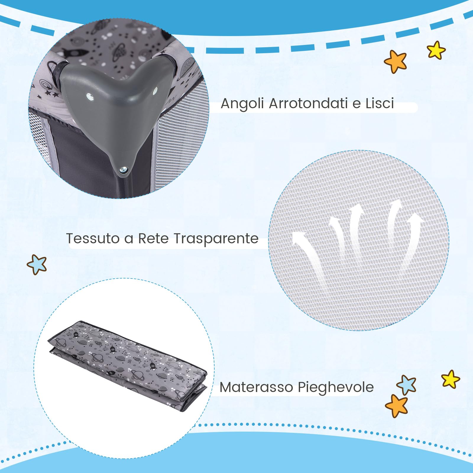 COSTWAY 3-in-1 Lettino da Campeggio per Bambini, Lettino Portatile per Neonati con Fasciatoio, Culla Pieghevole con Materasso e Borsa da Trasporto, 2 Ruote Bloccabili, per Bambini 0-36 Mesi