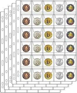 30-Pocket Coin Pages for Collectors, Standard 9-Hole Coin Collection Pages fit Most Binder, Coin Collecting Supplies, Coin Sleeves for Coin, Stamp, Badges etc (30 Pocket - 5 Sheets)