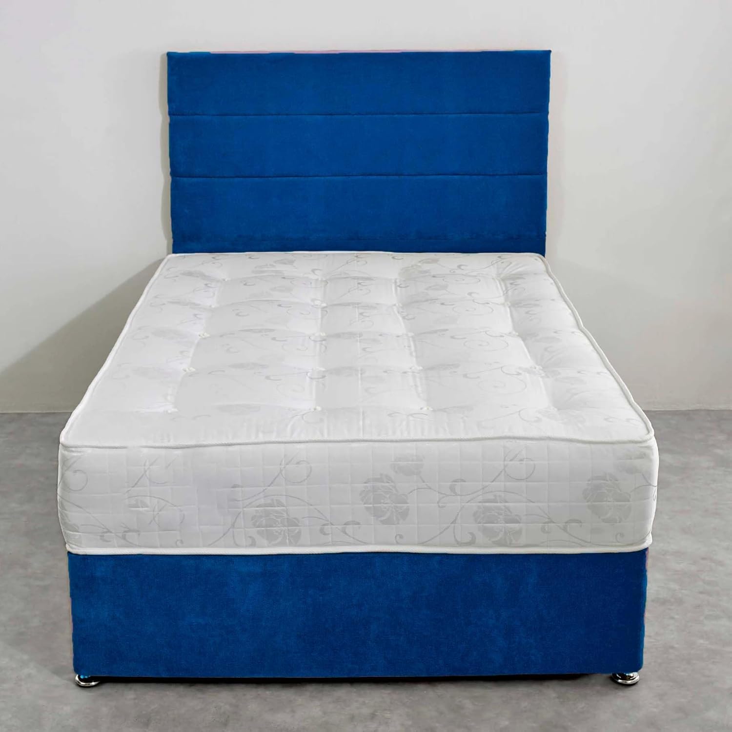 SR LIVING LTD Divan bed, Divan bed Plush Fabric and Horizontal Liner Matching Headboard, 2