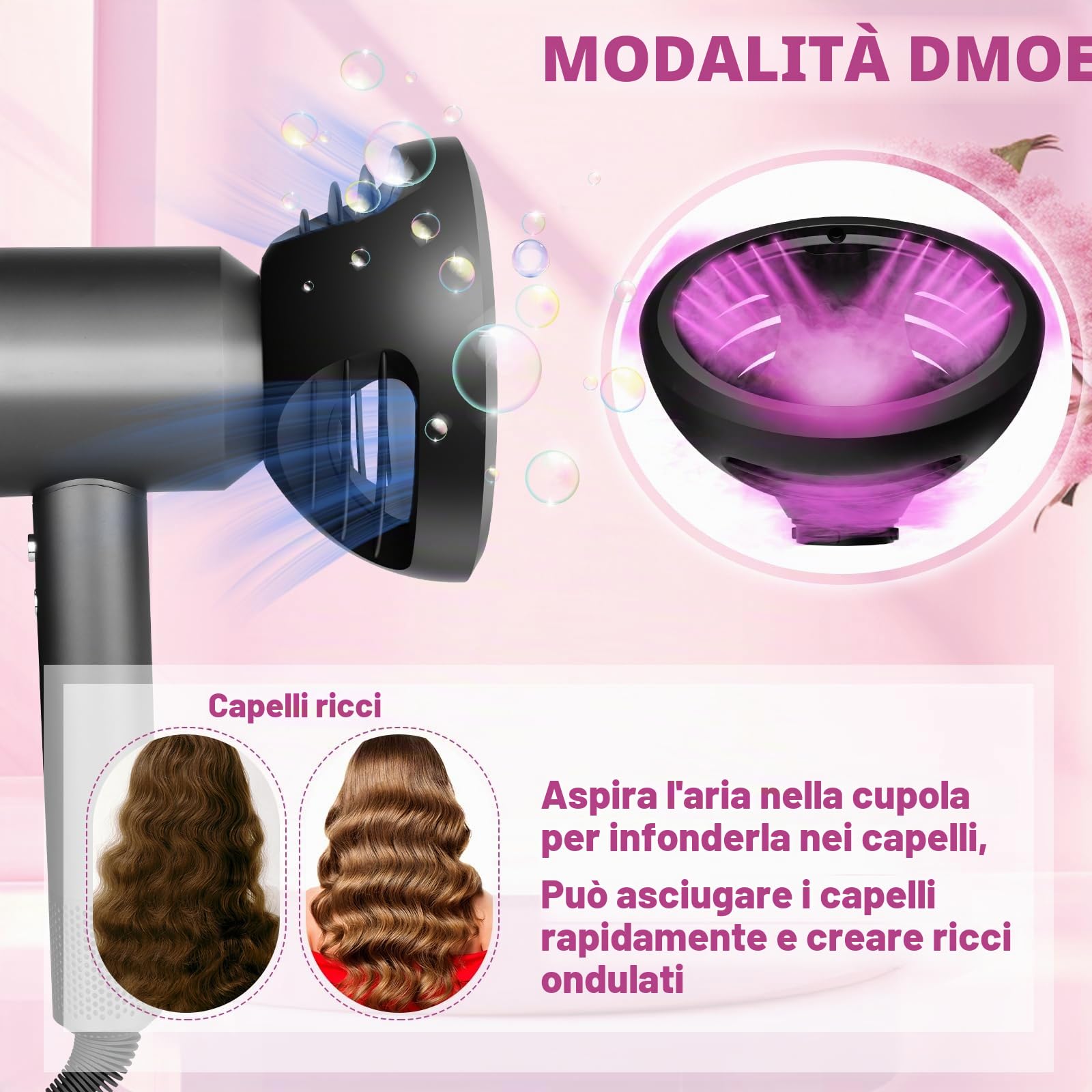 New Wave+Curl Diffusore Ugello per Dyson Supersonic Asciugacapelli HD01 HD02 HD03 HD04 HD08 HD15 HD16 Accessaries, Attachemnt Parts No 973924-01, One Tool Two Mode per capelli mossi ricci o