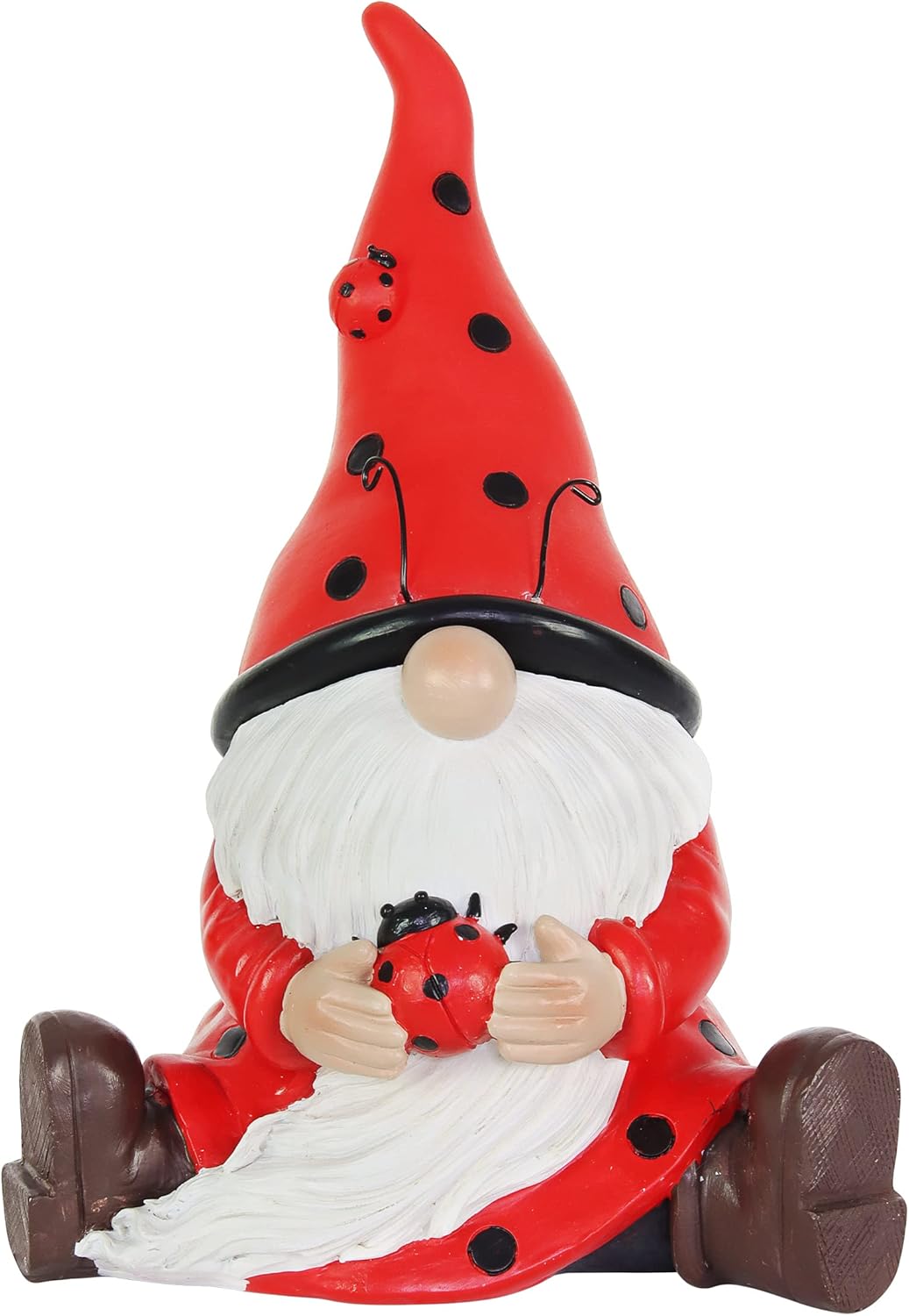 Exhart Garden Gnome, Ladybug Red Hat Solar Garden Statue Sculpture with Lady Bug, 4 LED Lights, Outdoor Lawn and Yard Decoration, 5.5 x 7 x 9.5 Inch
