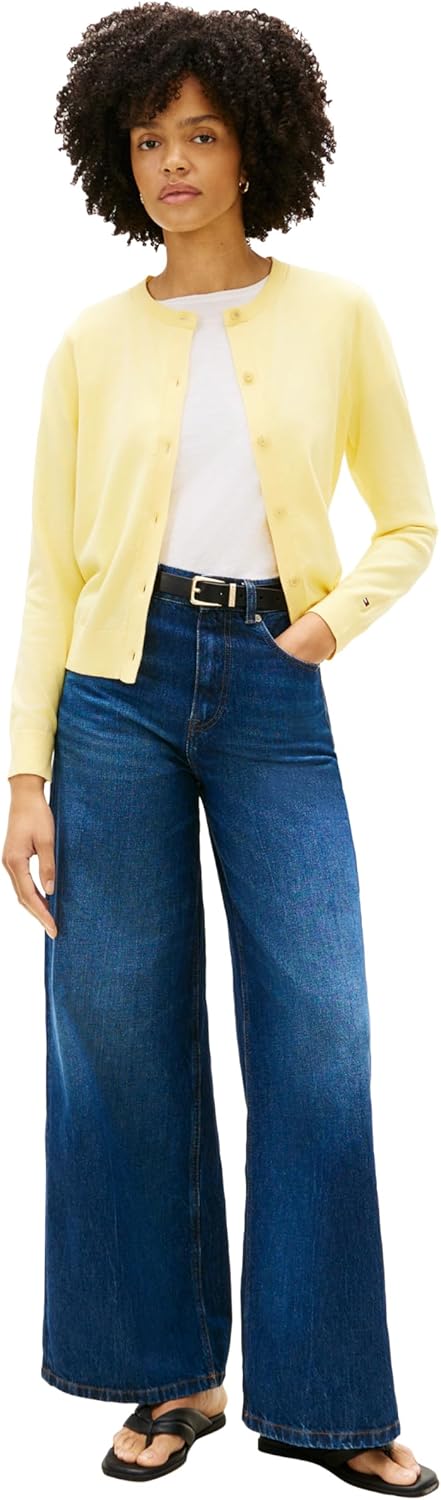 Tommy Hilfiger Women's Cotton Crew Neck Cardigan Sweater Lightweight Button Down Knit Cardigan