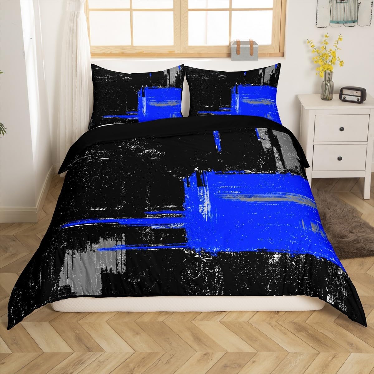 jejeloiu Hot Pink Black White Bedding Set for Kids Boys Girls Abstract Morden Comforter Cover Queen Size Buffalo Check Duvet Cover Bedroom Decor Breathable Soft Lightweight Microfiber Geometric 3Pcs
