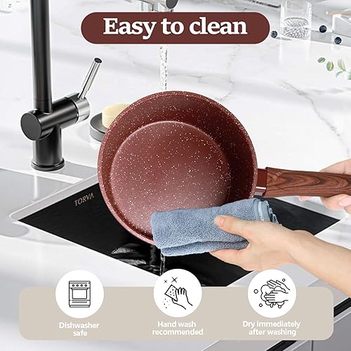 Miniatura 6 de Juego de ollas y sartenes antiadherentes, juegos de utensilios de cocina de 5 piezas con mango que se mantiene fresco, olla de sopa de revestimiento