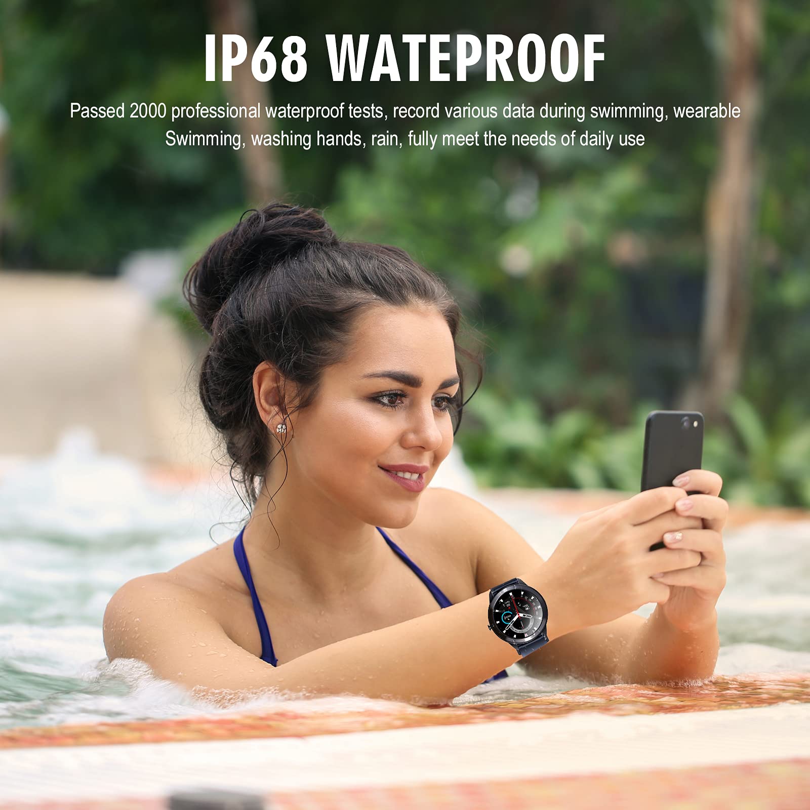 Reloj inteligente, 1.28''HD Fitness Tracker con pantalla táctil Monitor de ritmo cardíaco Cámara Control de música, reloj deportivo Bluetooth para mujeres y hombres, IP68 impermeable SmartWatch