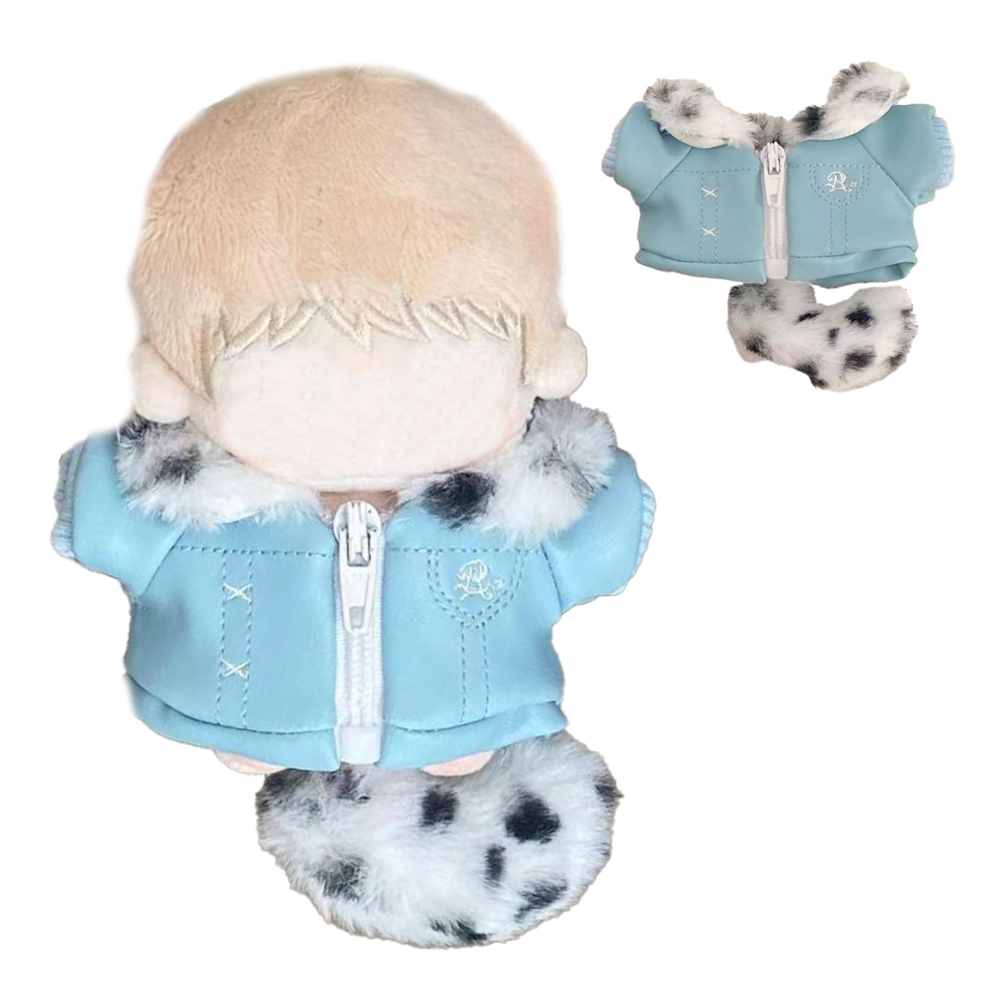 Amazon.co.jp: ふわふわしっぽ付き革ジャケット 10cm用 ブルー ぬい服